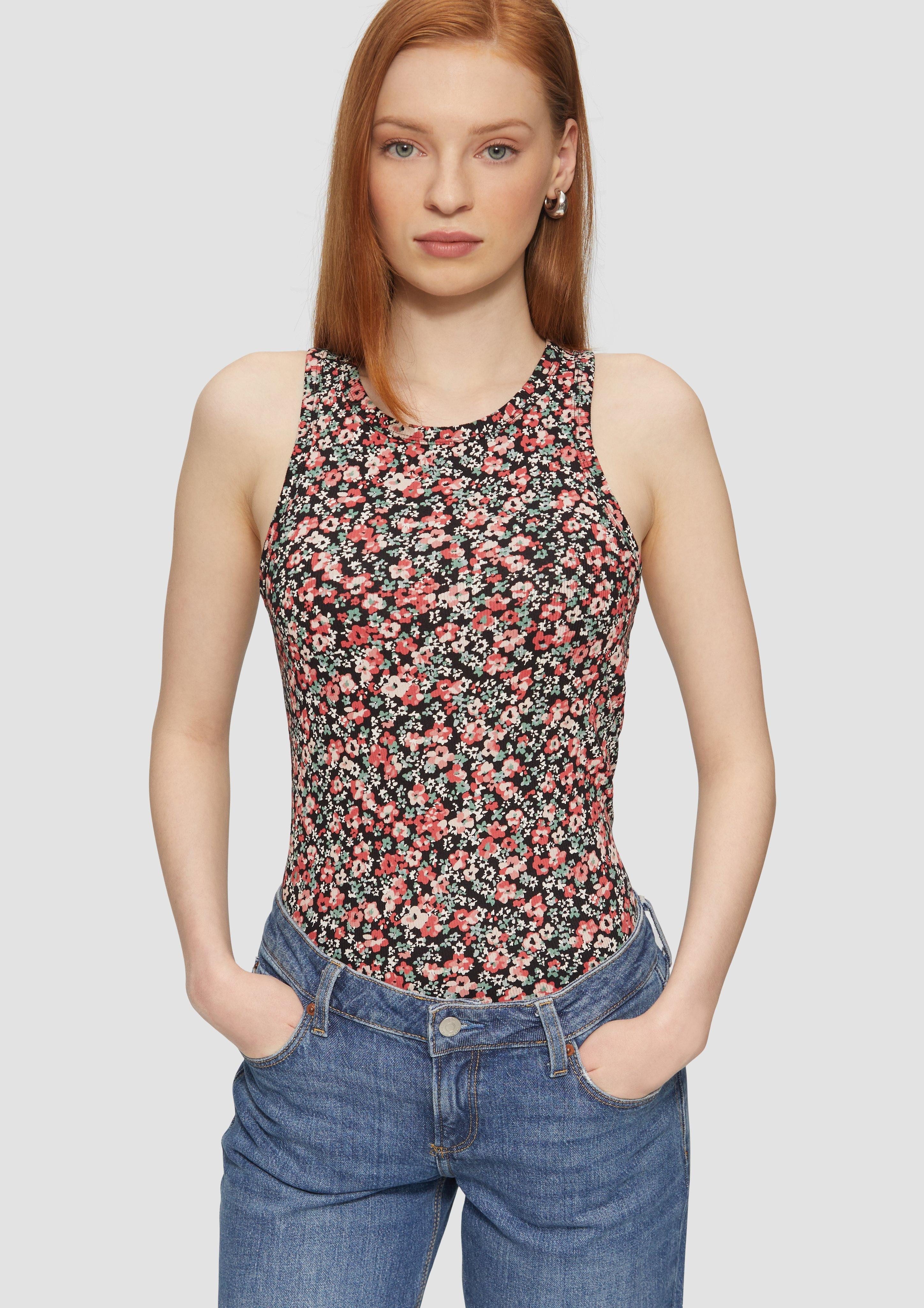 QS Shirttop Geripptes Tanktop mit All-over-Print günstig online kaufen