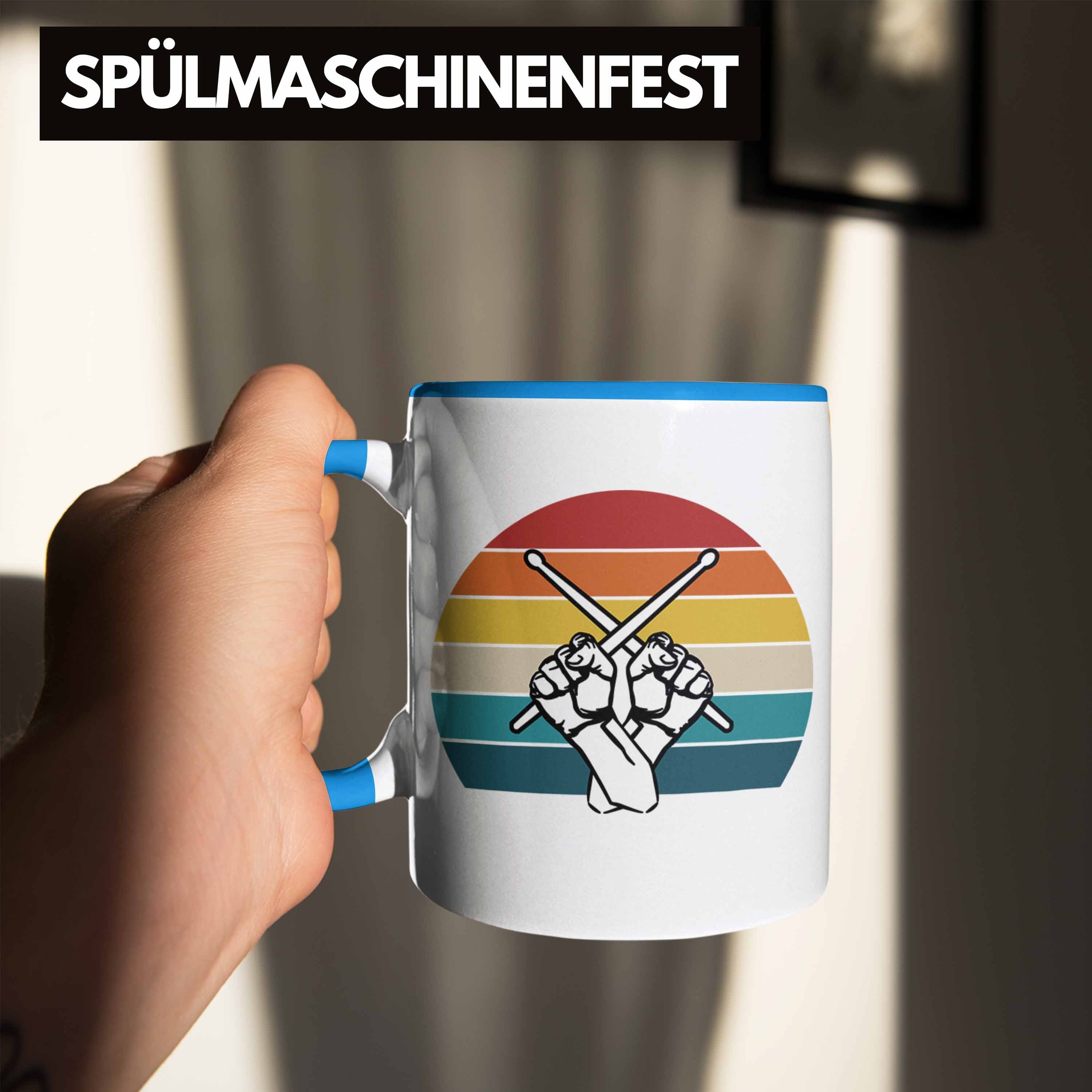 Blau - Trendation Geschenk Grafik Tasse Trendation Schlagzeug-Spieler für Schlagzeuger Retro Tasse