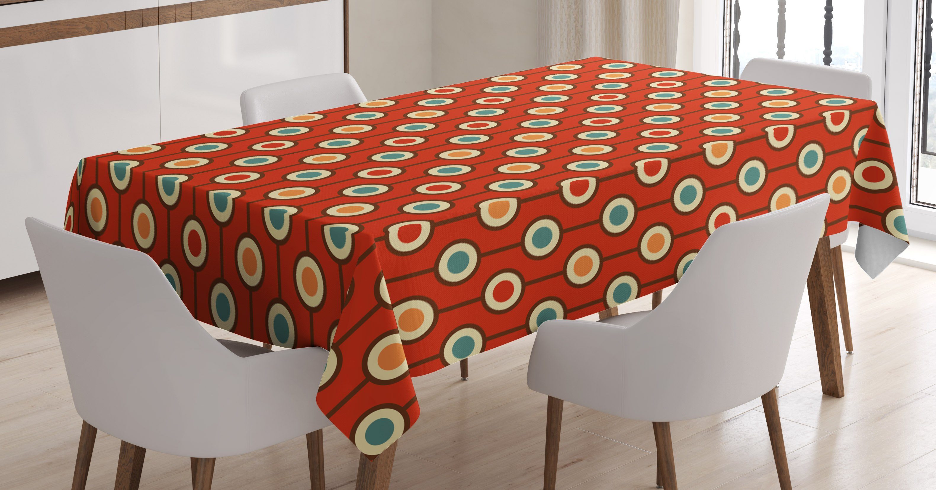 Abakuhaus Tischdecke Farbfest Waschbar Für den Außen Bereich geeignet Klare Farben, Abstrakt 60ere Art Hippie Dots
