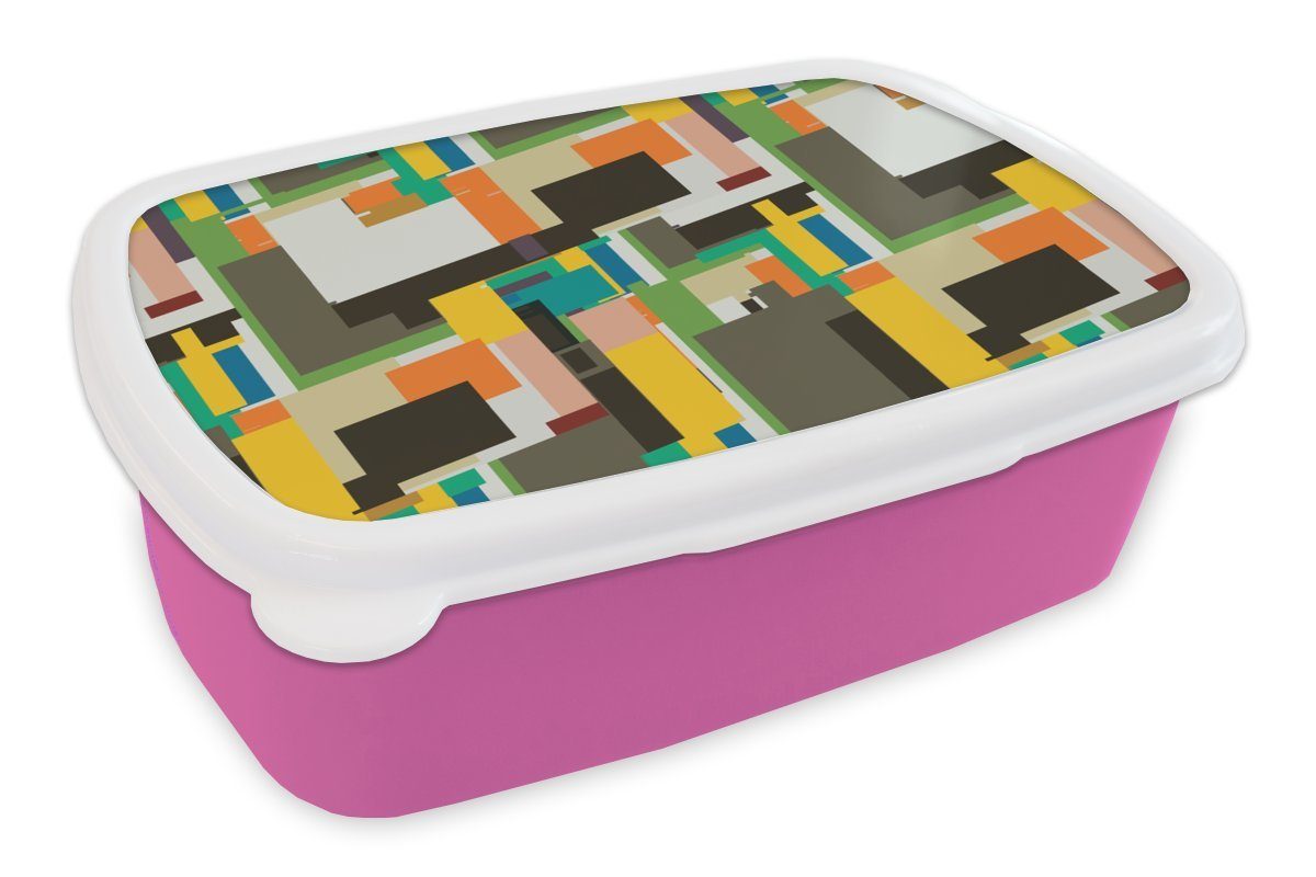 MuchoWow Lunchbox Geometrisch - Muster Brotbox - (2-tlg), Kinder, für Kunststoff, rosa Erwachsene, Kunststoff Brotdose Mädchen, Abstrakt, Snackbox
