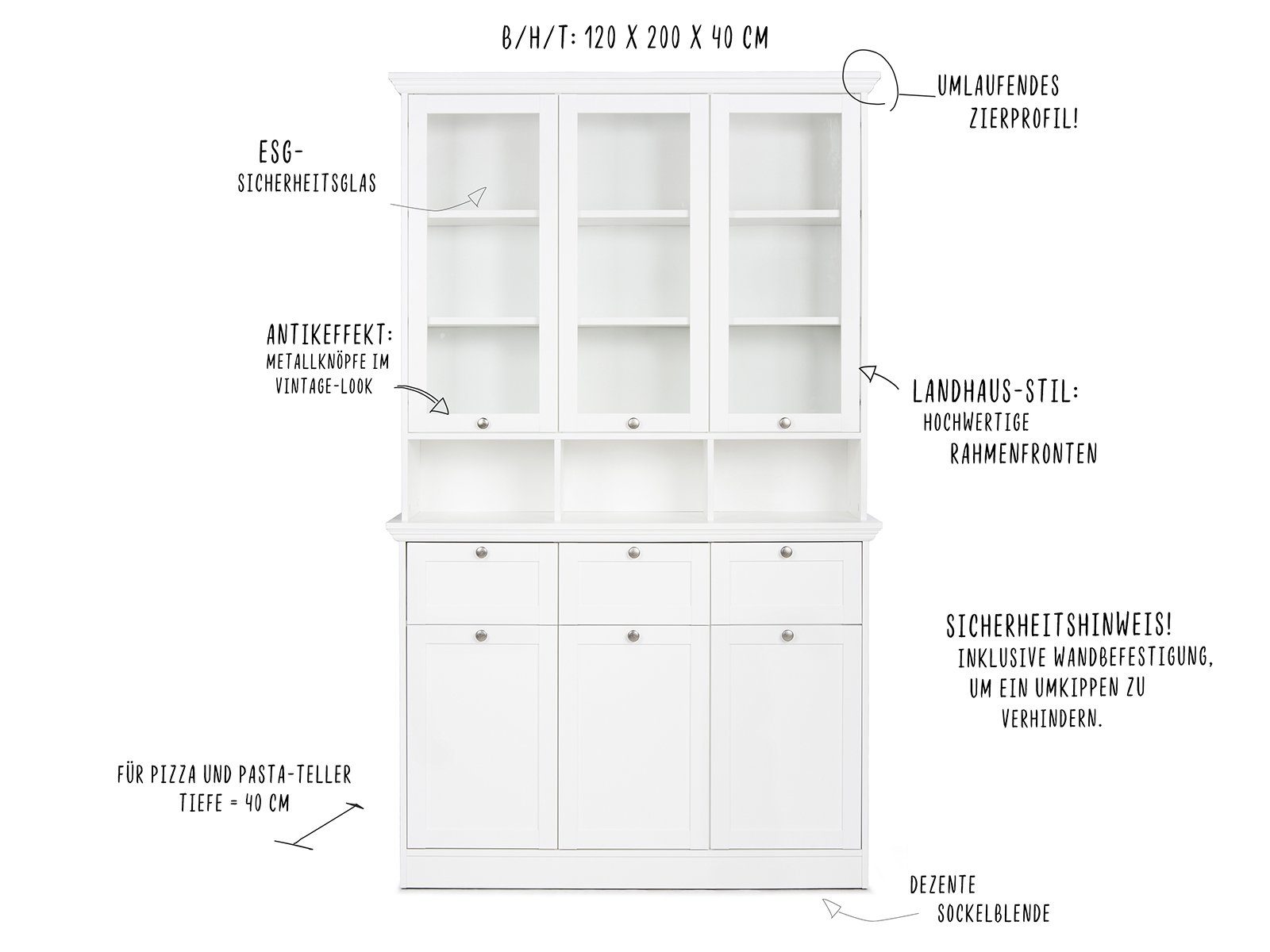 möbelando Buffet »Landsted« Schlichter Buffetschrank mit 3 Rahmentüren