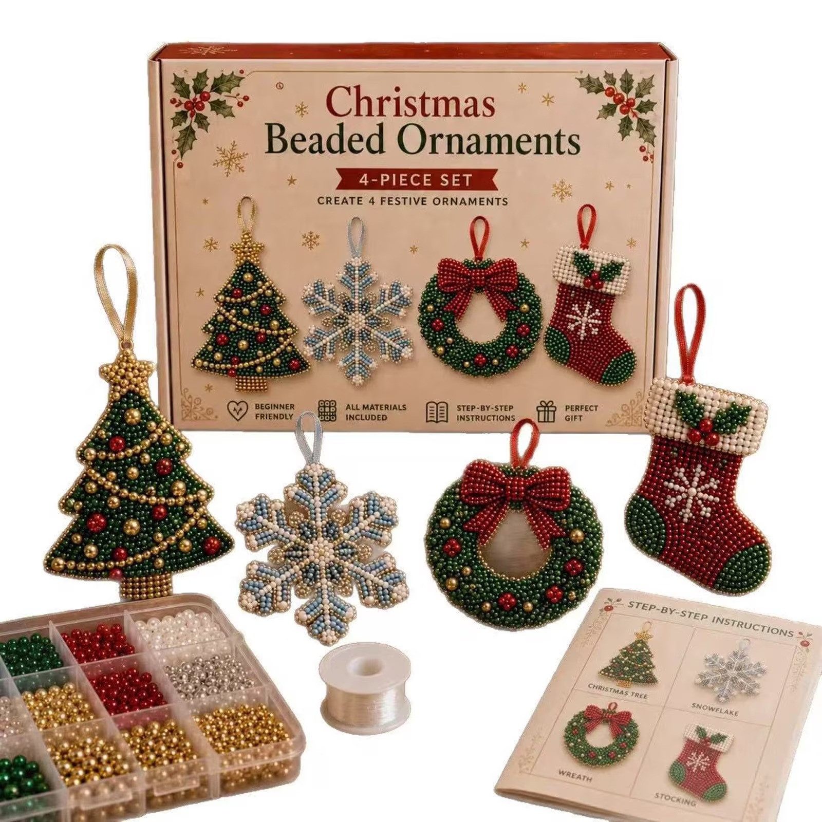 CLTYQ Kreativset Perlen-Kreativset zum Basteln von Weihnachtsdekoration, Erwachsene und Kinder zum DIY-Gestalten von Weihnachtsdekoration