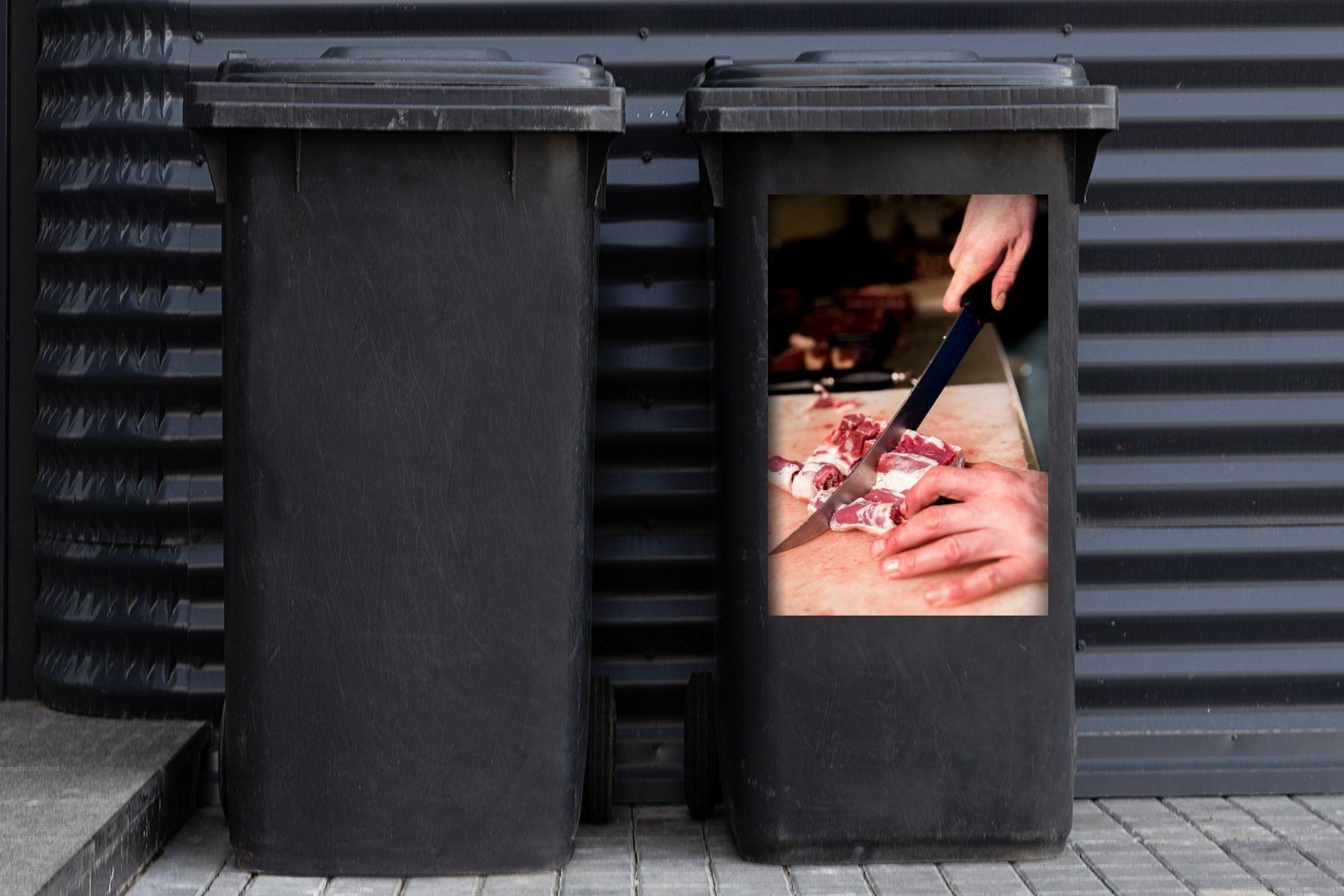 St), (1 einem Ein Wandsticker Mülltonne, mit das Sticker, Abfalbehälter Mülleimer-aufkleber, Fleischer Messer schneidet Fleisch Container, MuchoWow