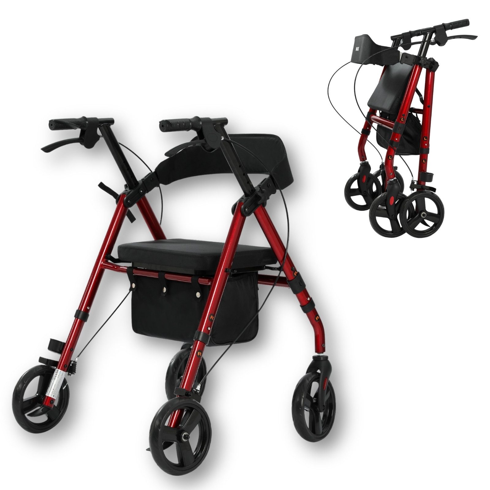 smartEC Rollator Wollex in Rot faltbar mit Einkaufstasche für In- & Outdoor