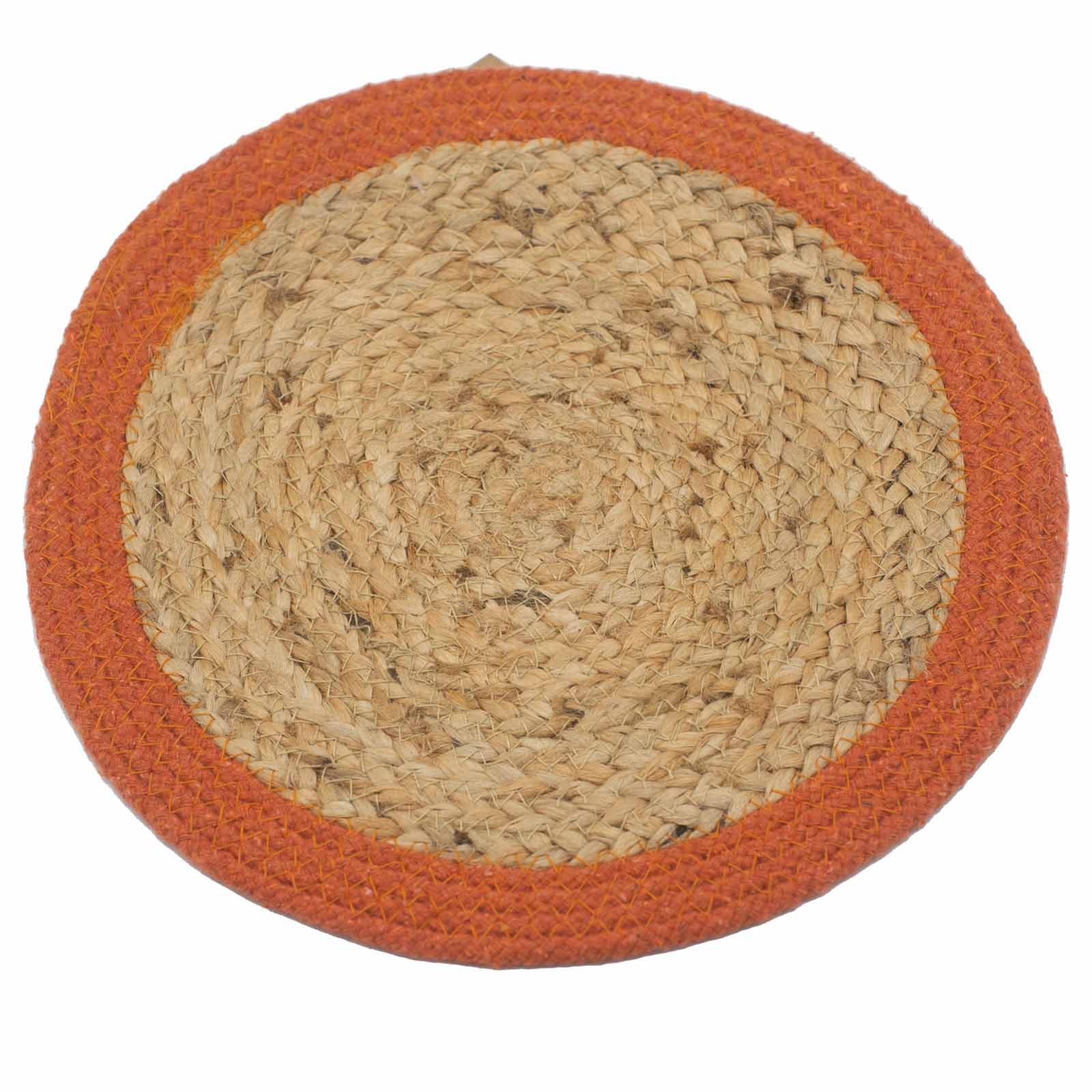Bali-Homedecor Gartentisch Natürliches Tischset - Jute & Baumwolle 30cm - Brauner-Rand