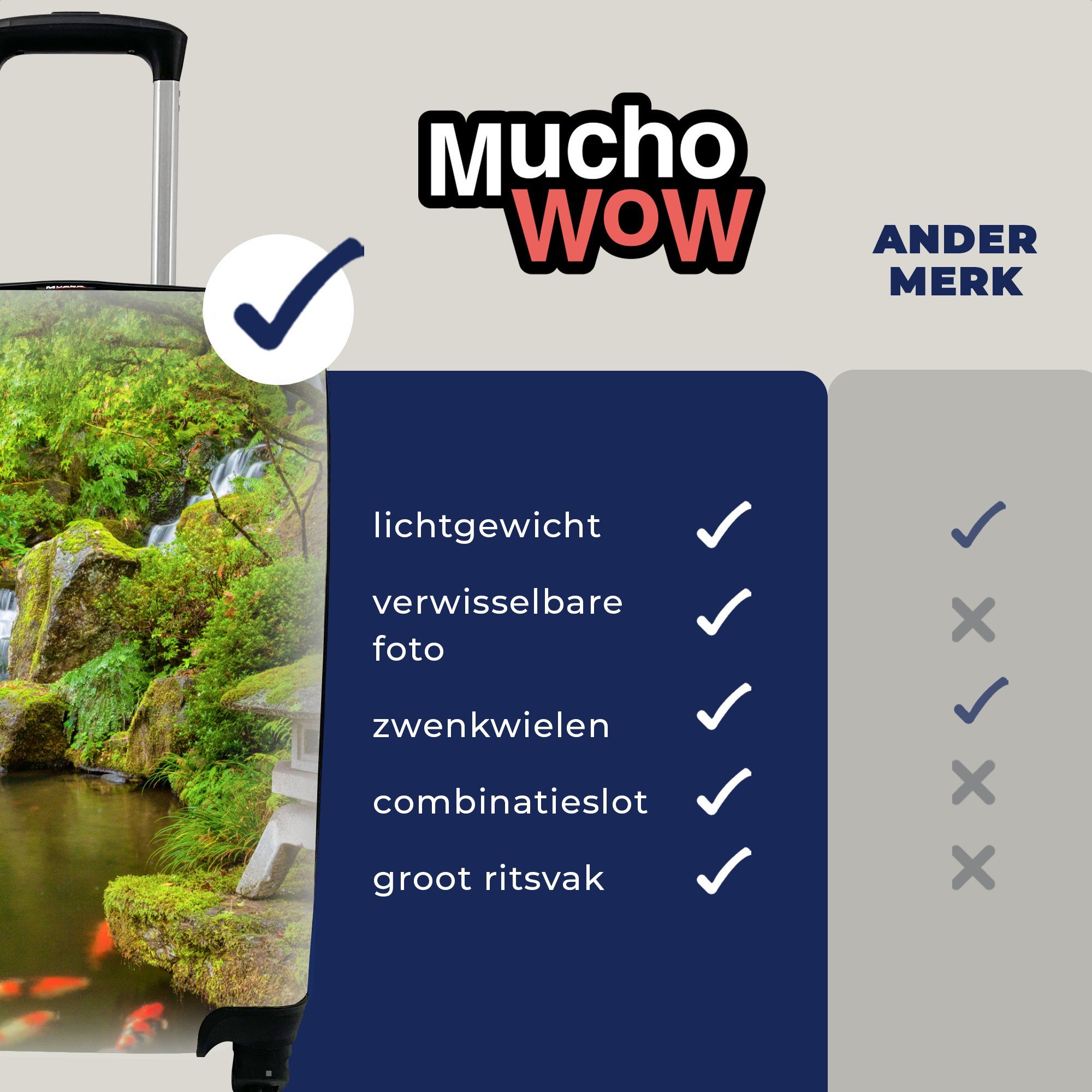 Japanische - Moos Reisekoffer 4 Laterne für Koi - Ferien, Wasser, - Rollen, Wasserfall Handgepäck Reisetasche - Handgepäckkoffer mit MuchoWow Trolley, rollen,