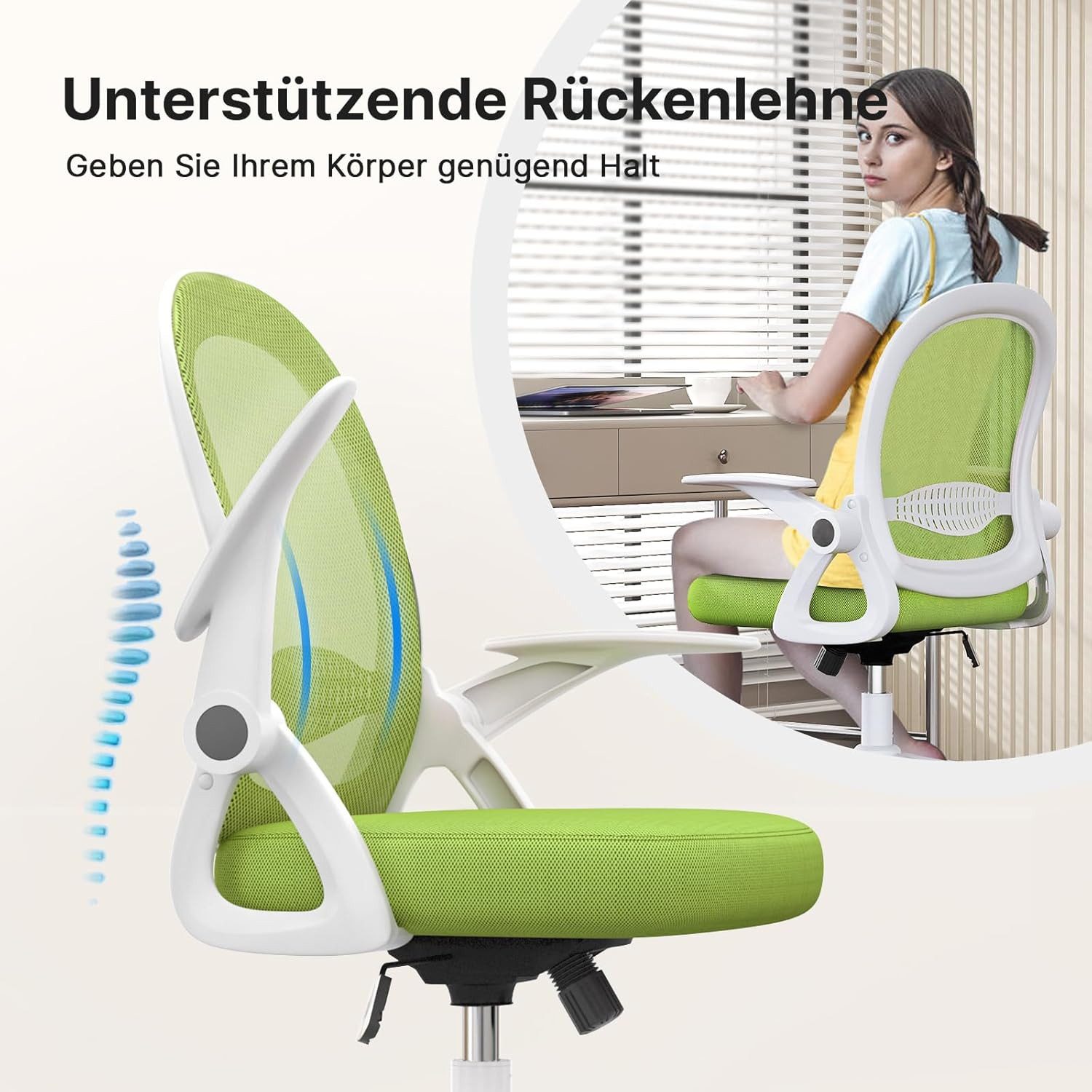 ZAISZE Bürostuhl Ergonomisch, Schreibtischstuhl mit Atmungsaktiver Rückenlehne (Chefsessel aus Mesh, Drehstuhl 360°, Verstellbarer Armlehnen, Höhenverstellbar), Einstellbarer für maximale Bewegungsfreiheit