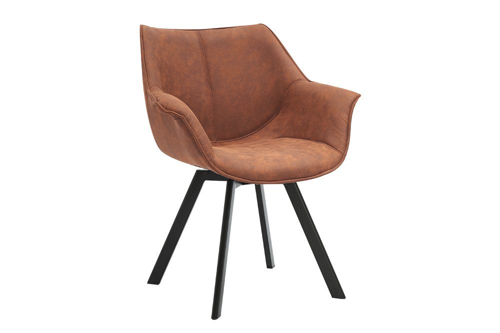 riess-ambiente Esszimmerstuhl THE DUTCH RETRO antik braun/schwarz - Metall, Armlehne, Ziersteppung (Einzelartikel, 1 St), Drehbarer Polsterstuhl m. Auto-Return - ideal f. Wohn- & Arbeitszimmer