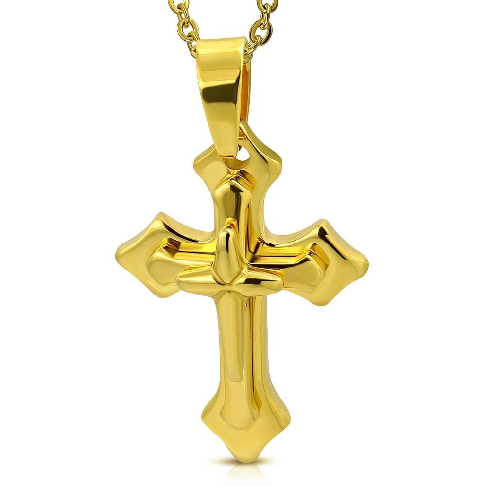 BUNGSA Anhänger Set Anhänger 3D Kreuz Gold aus Edelstahl Unisex (1-tlg), Pendant Halsketten