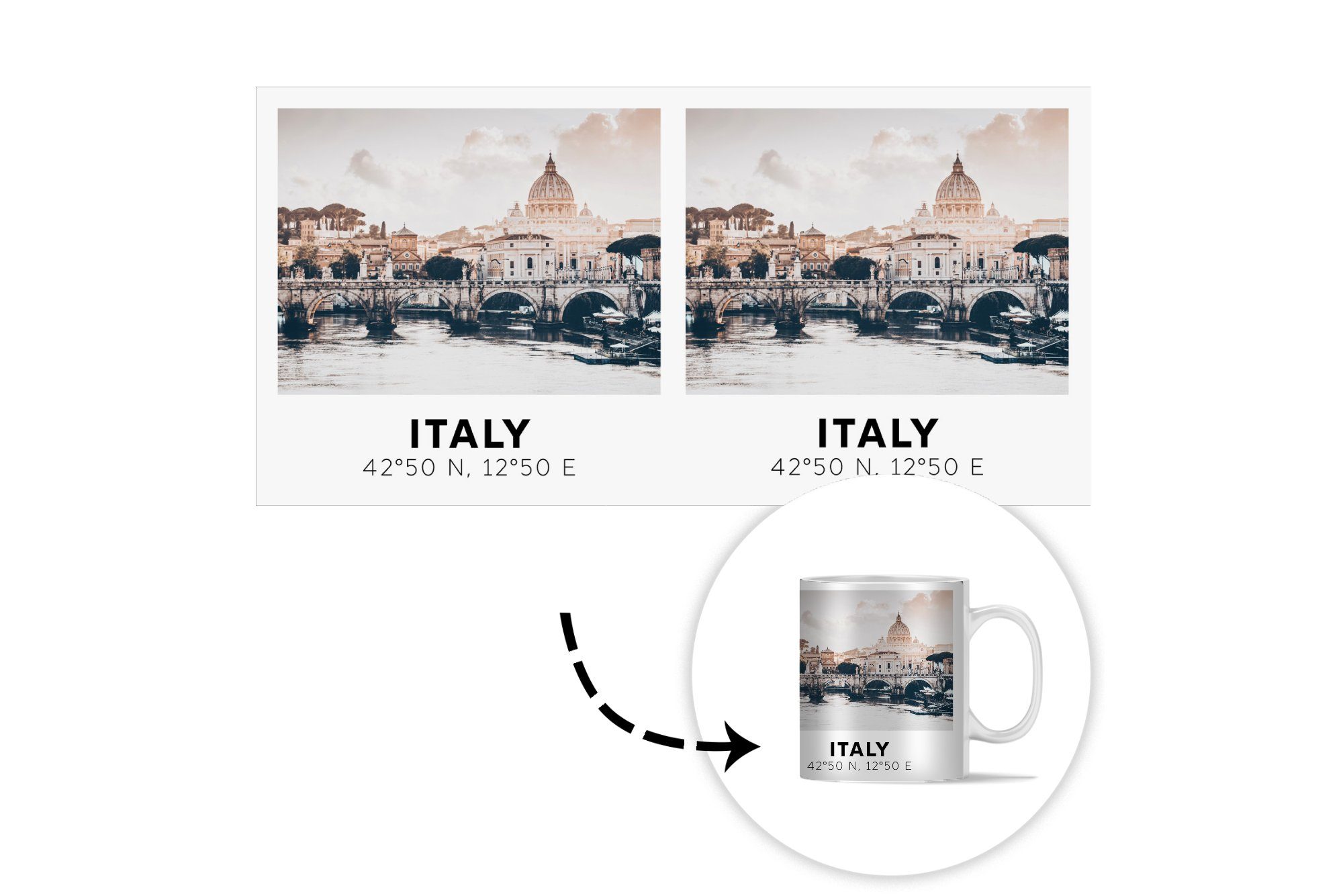 MuchoWow Tasse Italien - Brücke Keramik, Fluss, Teetasse, Teetasse, Becher, Geschenk - Kaffeetassen