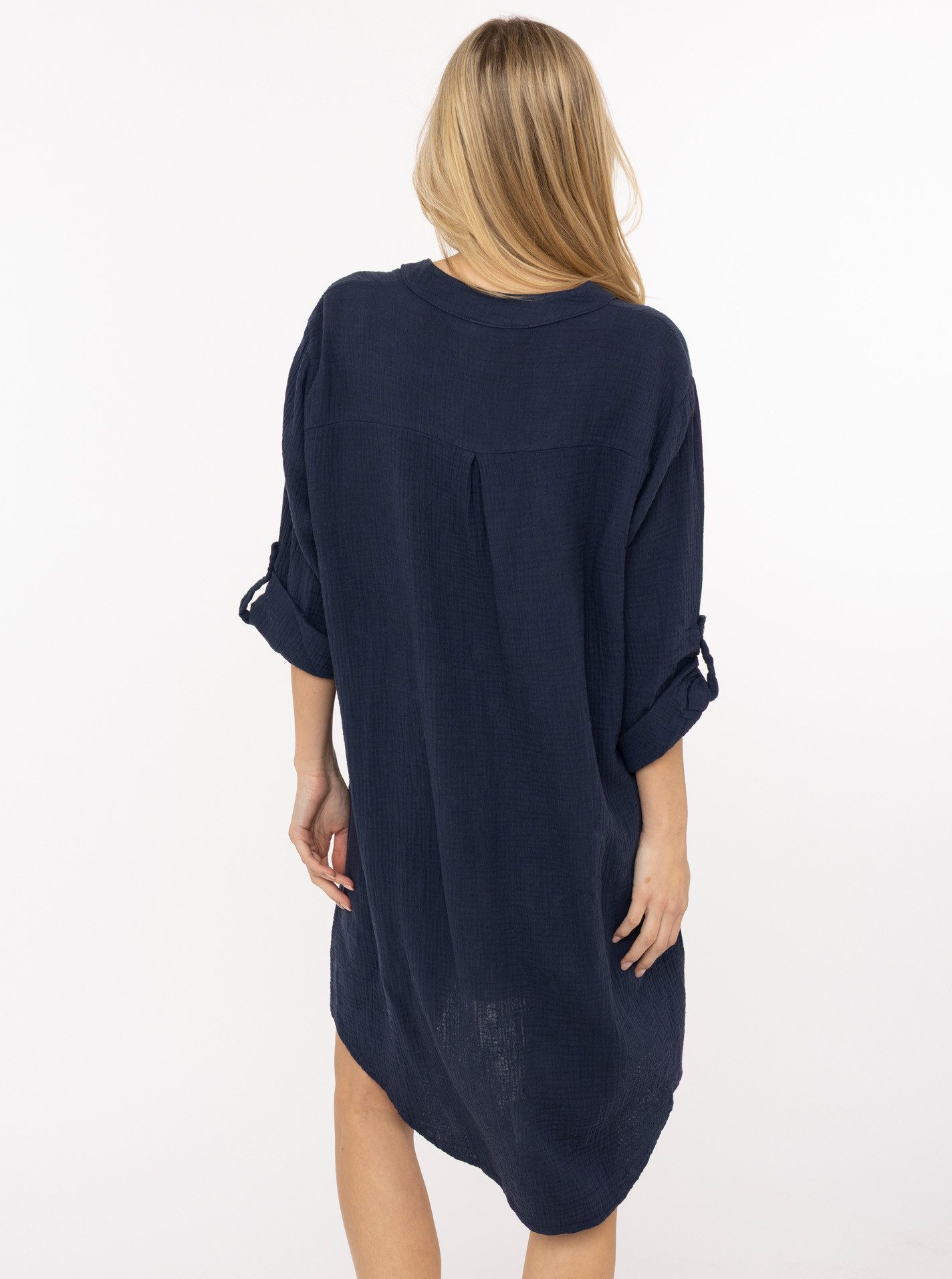 Zwillingsherz Schlupfbluse "Rom" verlängerte Rückenpartie, V-Neck, Turn-Up günstig online kaufen