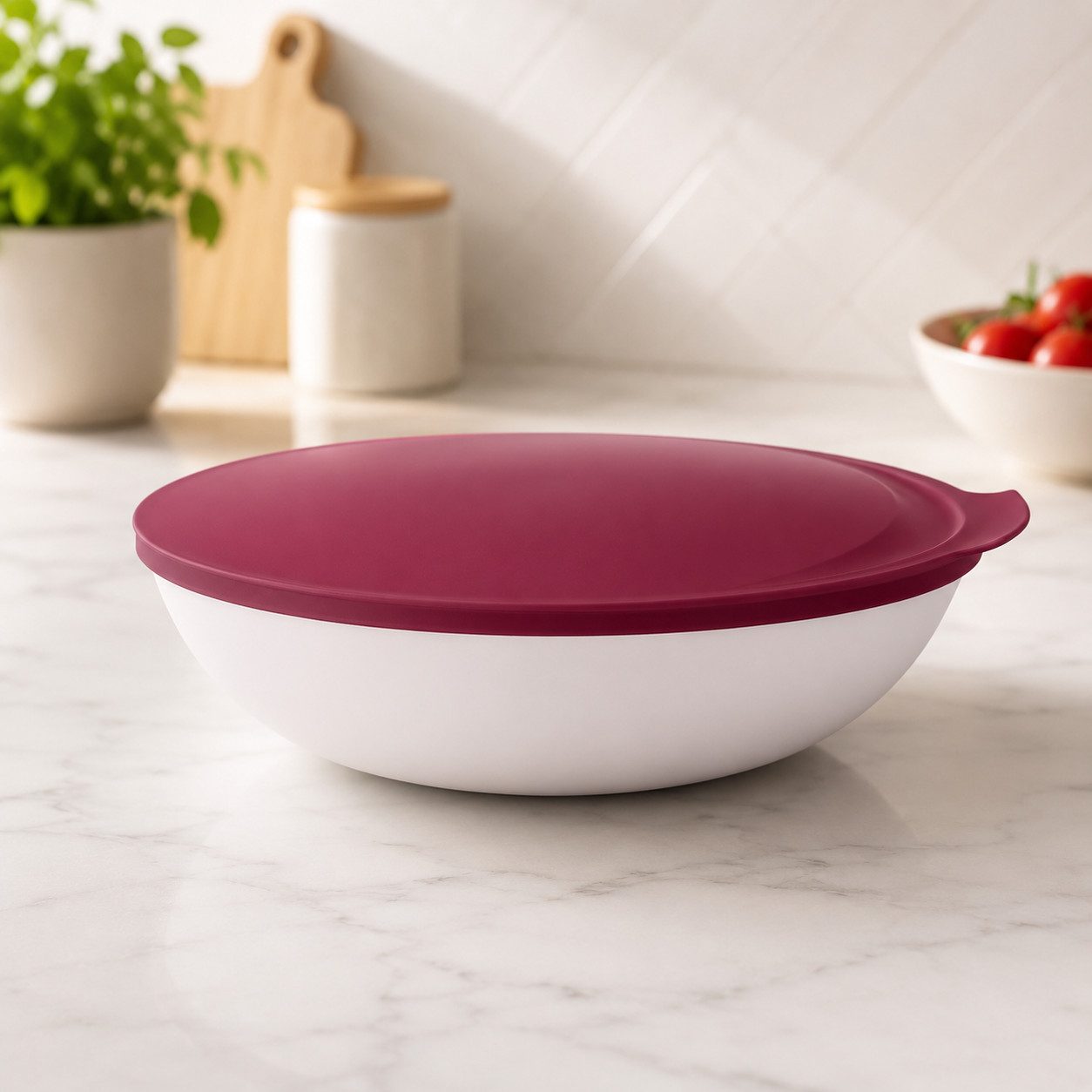 TUPPERWARE Servierschale Tupperware Allegra Schale 1,5 Liter in bordeaux rot/weiß