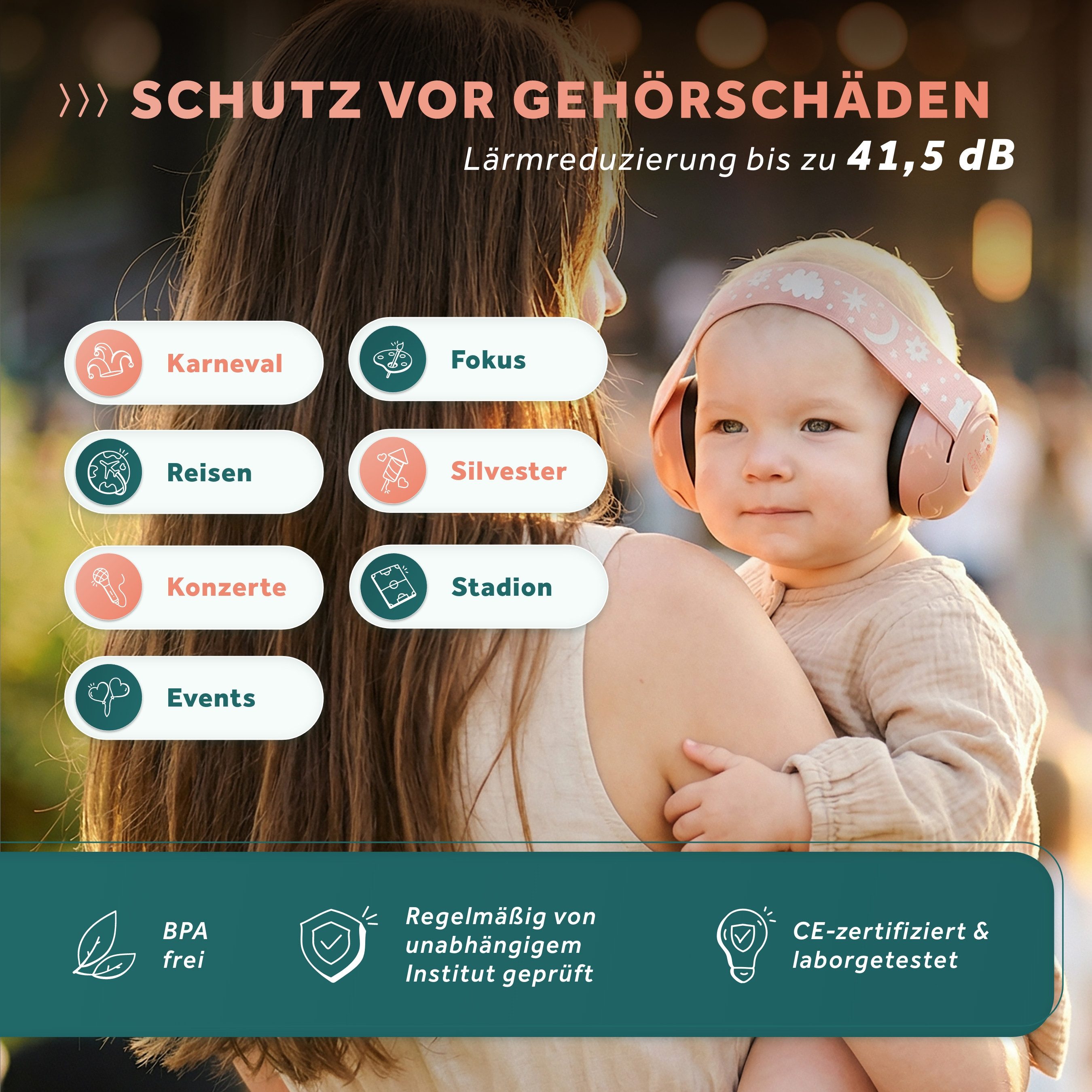 Schallwerk Kapselgehörschutz Mini+ Ohrenschützer für Kleinkinder - Gehörschutz Baby, (Kopfhörer Babys & Kleinkinder, Ohrenschutz für Babys mit verstellbaren Band), bis zu 52cm Kopfumfang