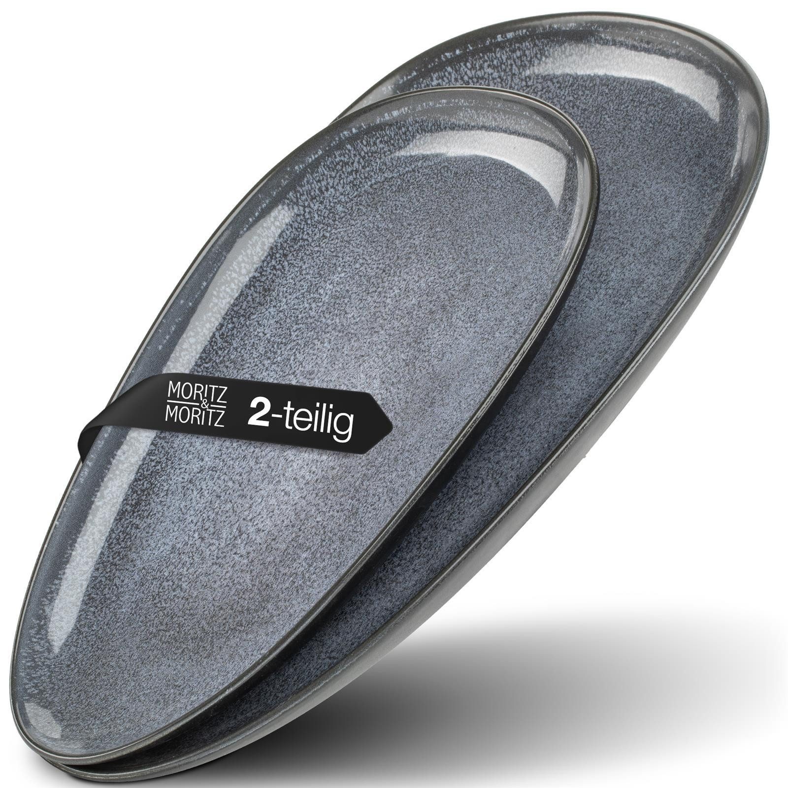 Moritz & Moritz Servierplatte VIDA 2x Servierteller Blau, Porzellan, (Set, 2-tlg., Set), Spülmaschinengeeignet