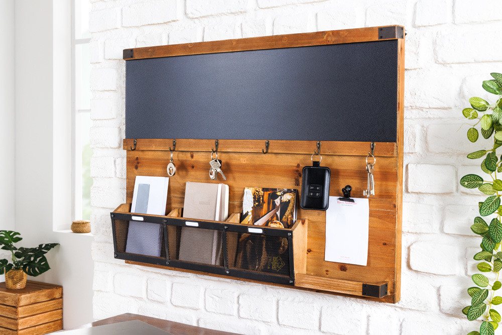 riess-ambiente Wandboard HERITAGE 80cm natur, 1-tlg., Flur · Holz · Schlüsselbrett · 6 Haken · Kreidetafel