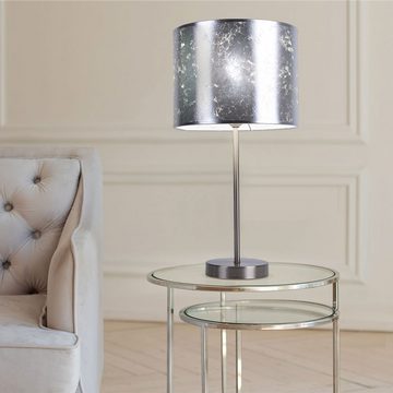 etc-shop LED Tischleuchte, Leuchtmittel inklusive, Warmweiß, Design Textil Tisch Leuchte Wohn Zimmer Lese Lampe silber metallic im