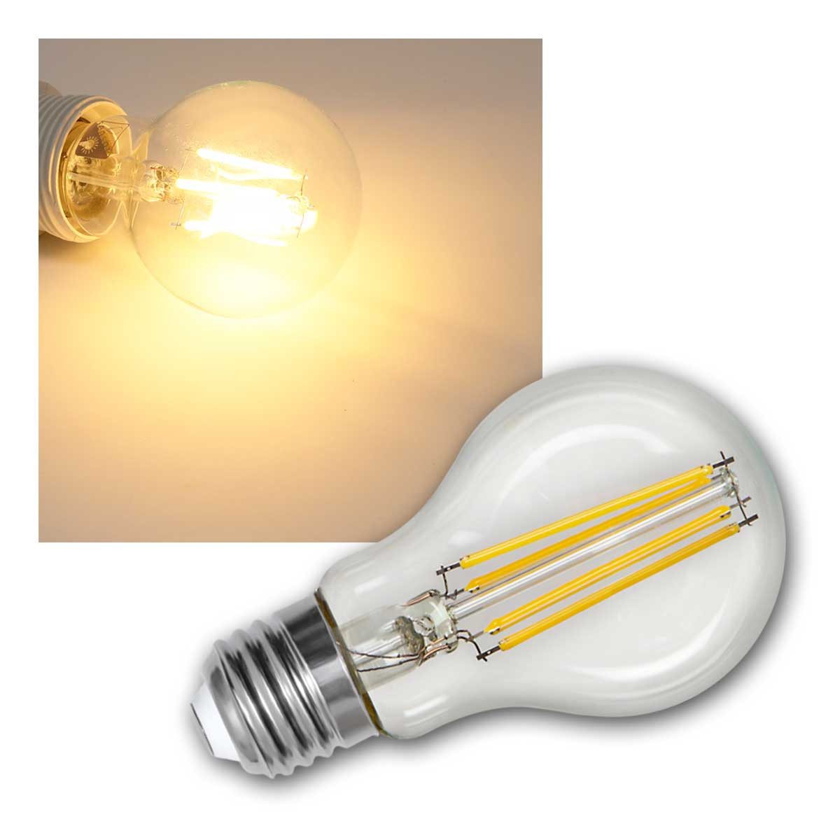 STAR TRADING LED-Leuchtmittel E27 Birne Dämmerungss. ww 800lm 7W Filament-LED, warmweiß