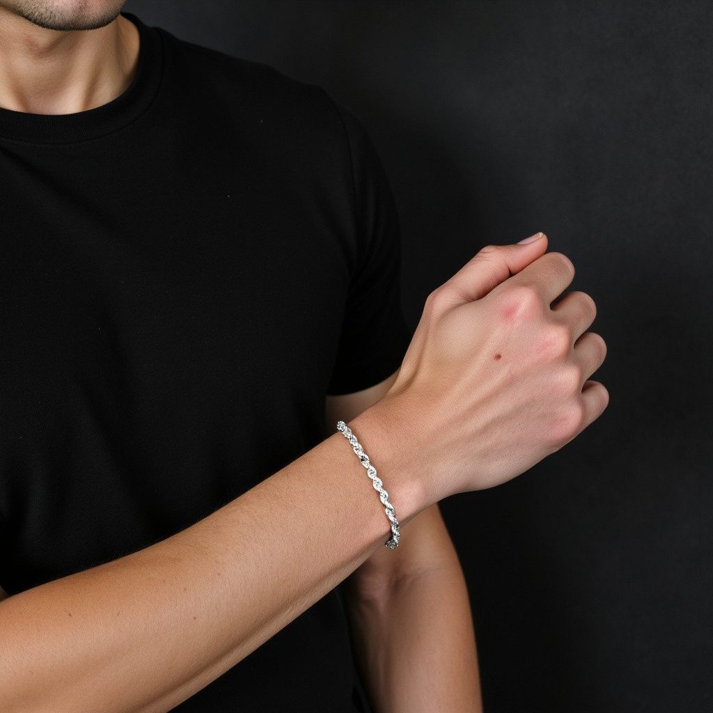 Tony Fein Silberarmband Kordelarmband 5 mm 925er Sterling Silber Massiv, Made in Italy für Damen und Herren – Bild 5 von 5