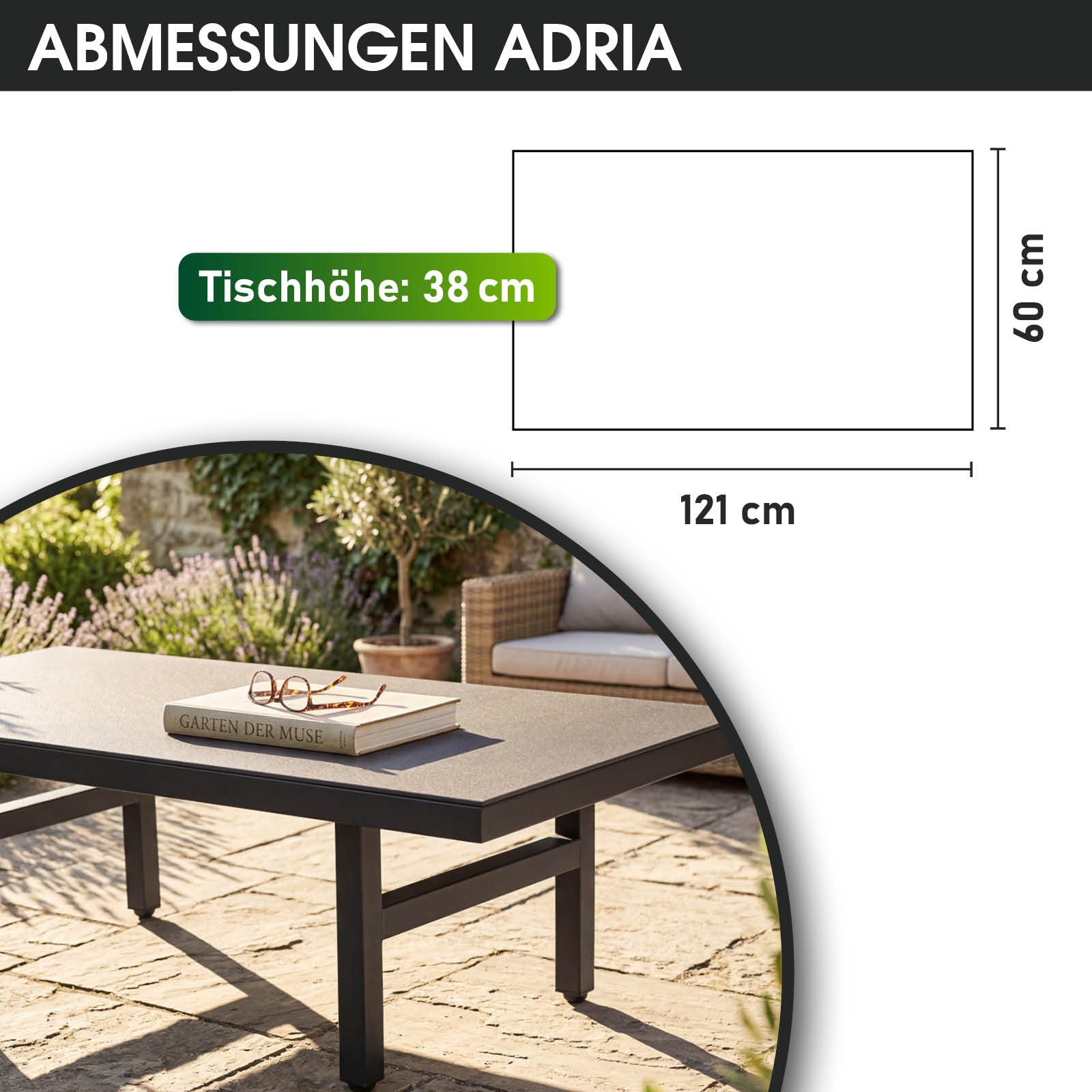 BRAST Gartenlounge-Set Aluminium Adria, viele Varianten & Module, (Loungemöbel Essgruppe Gartenmöbel, bis zu 5 Personen, Sofa Sessel Tisch), Loungetisch