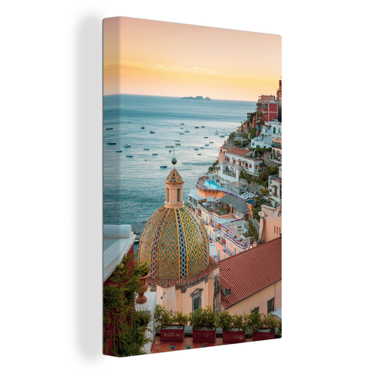 OneMillionCanvasses® Leinwandbild Italien - Meer - Häuser, (1 St), Leinwandbild fertig bespannt inkl. Zackenaufhänger, Gemälde, 20x30 cm