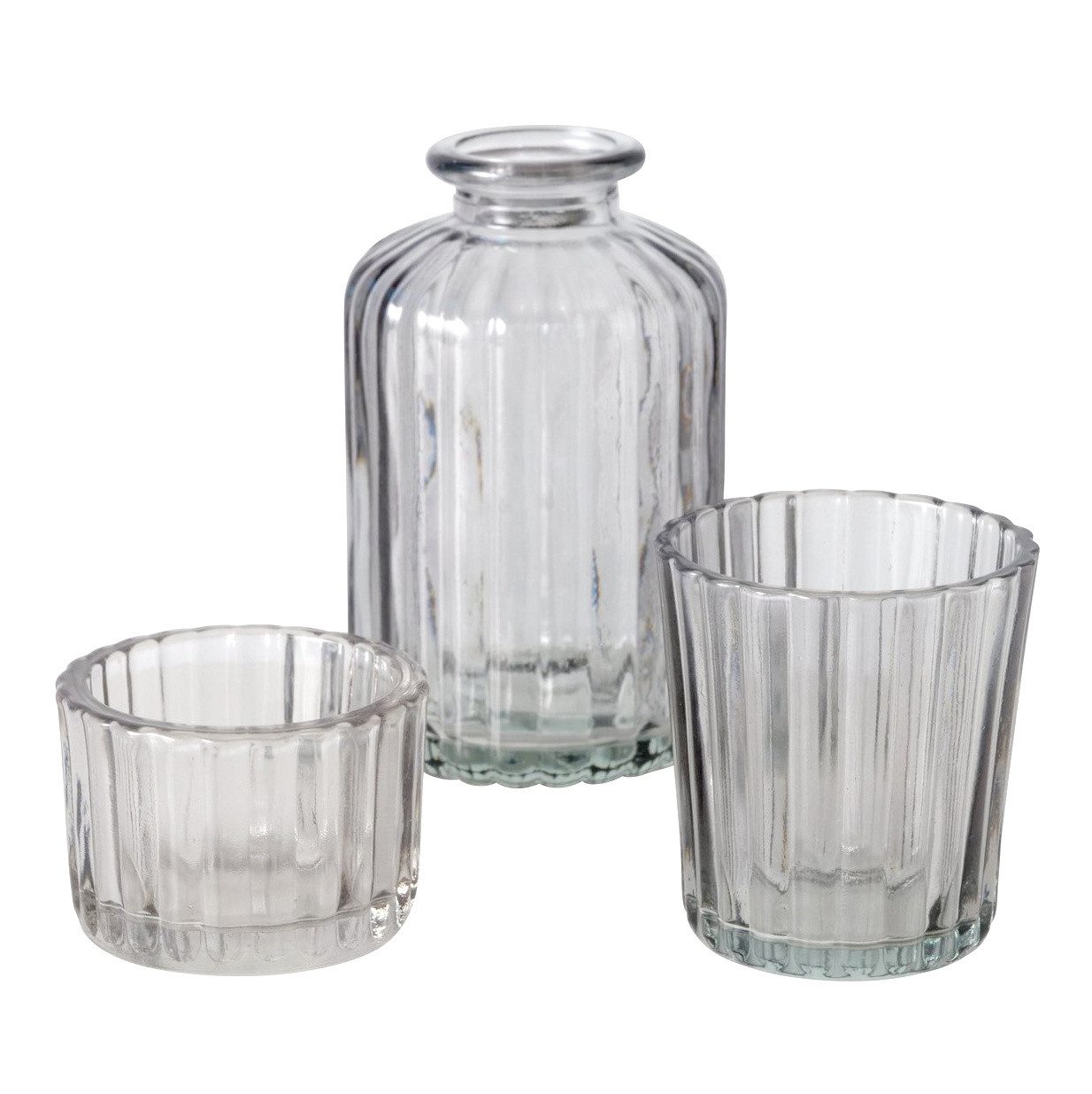 BOLTZE GRUPPE GmbH Kerzenhalter Glasdekorationen Kerzenhalter und Vase 10 cm TOLKA, 3er Set (Kerzenhalter)