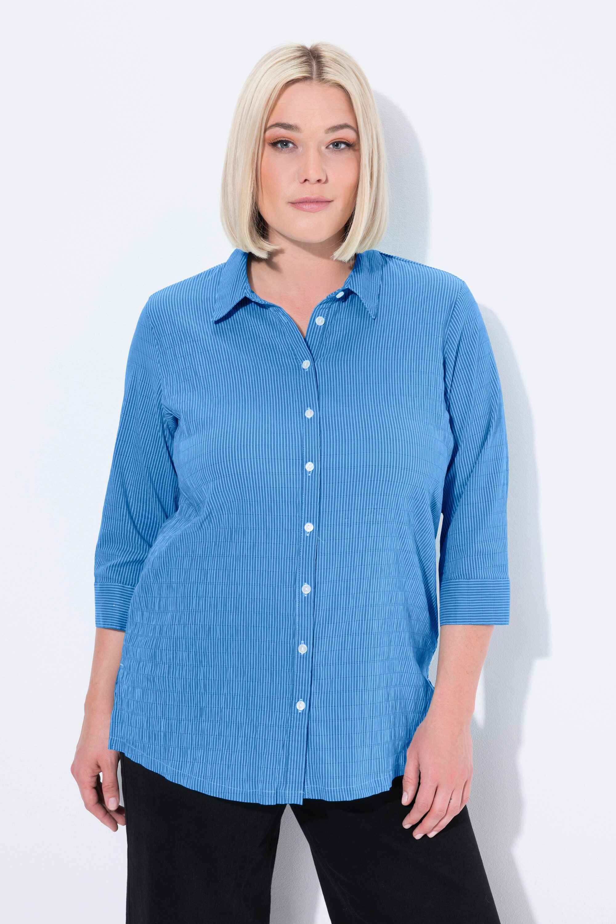 Ulla Popken Hemdbluse Bubble-Bluse Streifen Hemdkragen günstig online kaufen