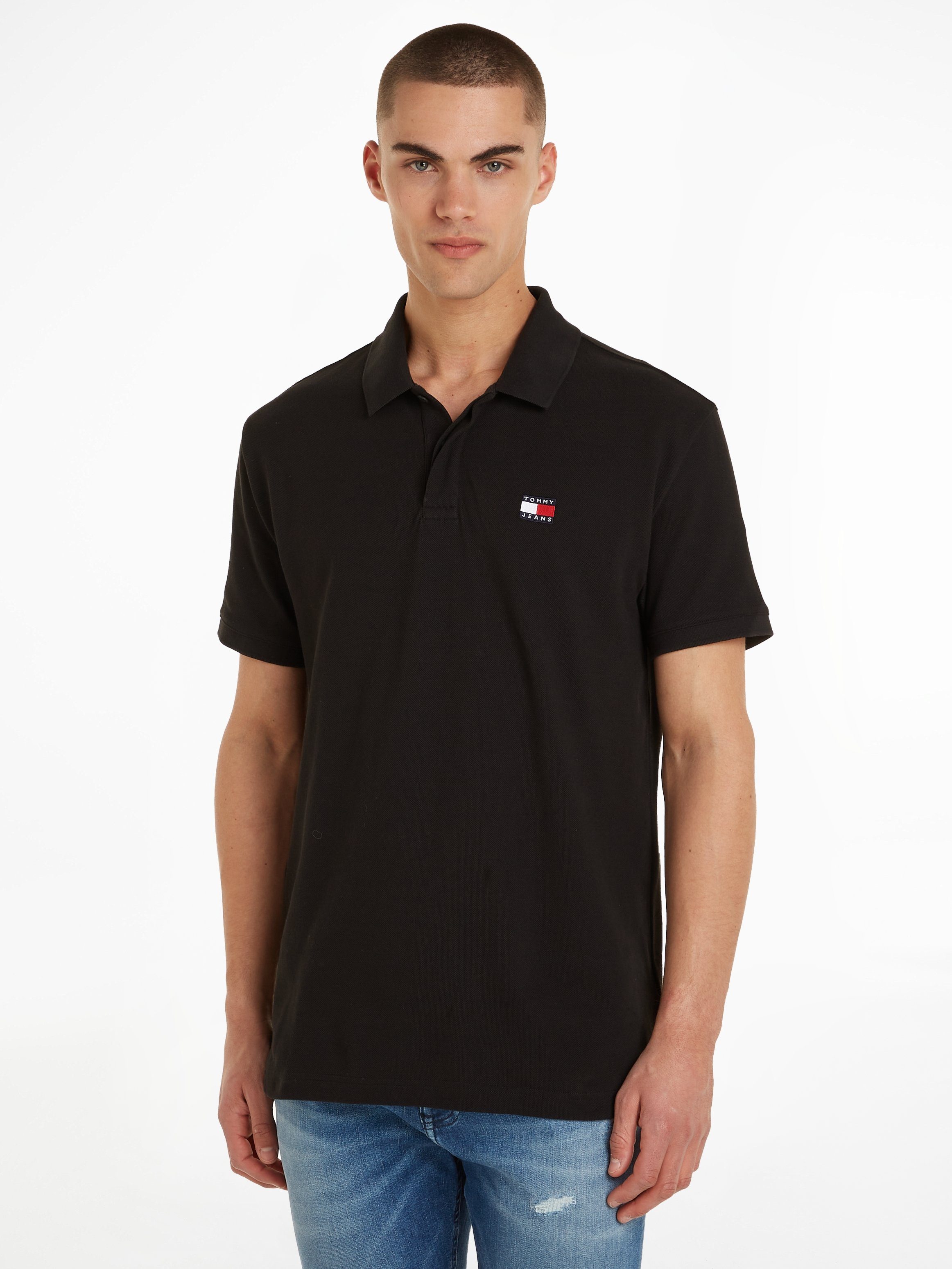 POLO Tommy BADGE REG TJM Black mit Jeans Poloshirt Polokragen