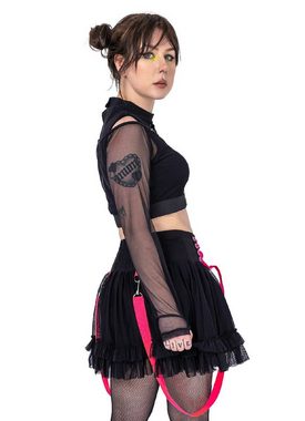 Poizen Industries Stufenrock Chaotic Schwarz Pink Goth Gothic Schnürung Volant Riemen Nieten