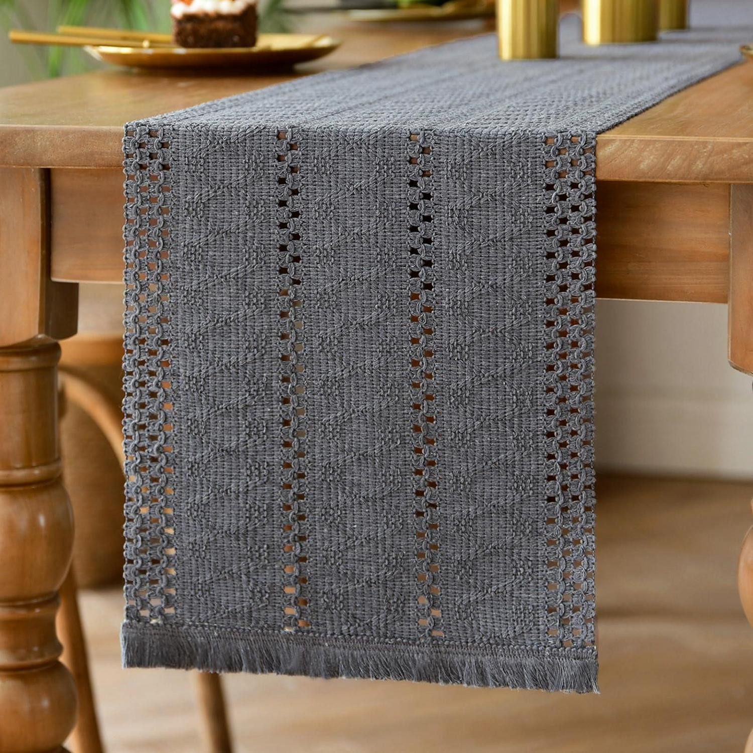 LuxusKollektion Tischläufer Tischläufer Grau Boho Makramee 30x183cm