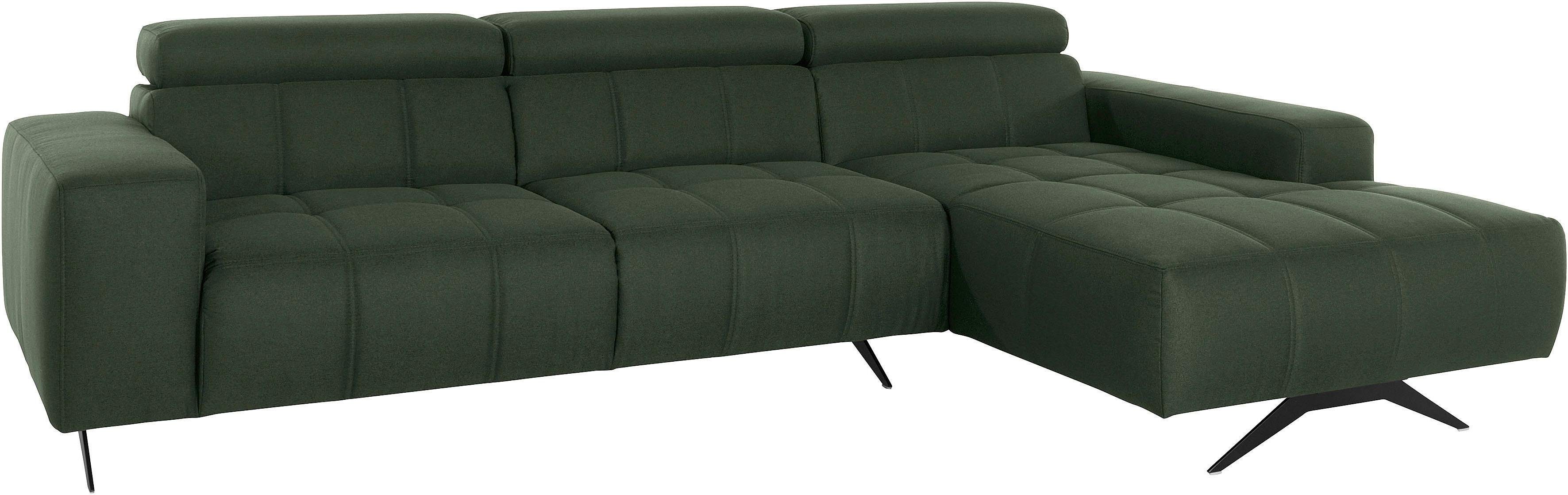 DOMO collection Ecksofa Trento L-Form, mit Kufenfuß oder Einzelfuß, wahlweise mit Kopfteilverstellung, Recamiere links/rechts bestellbar