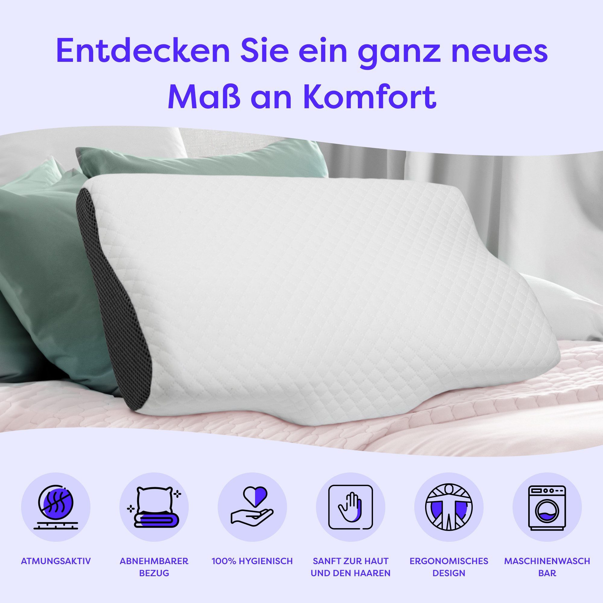 Wolkenfeld Nackenrolle Arnold-Nackenkissen, 1-tlg., Memory Foam Nackenkopfkissen – für Seiten-, Rücken- & Bauchschläfer