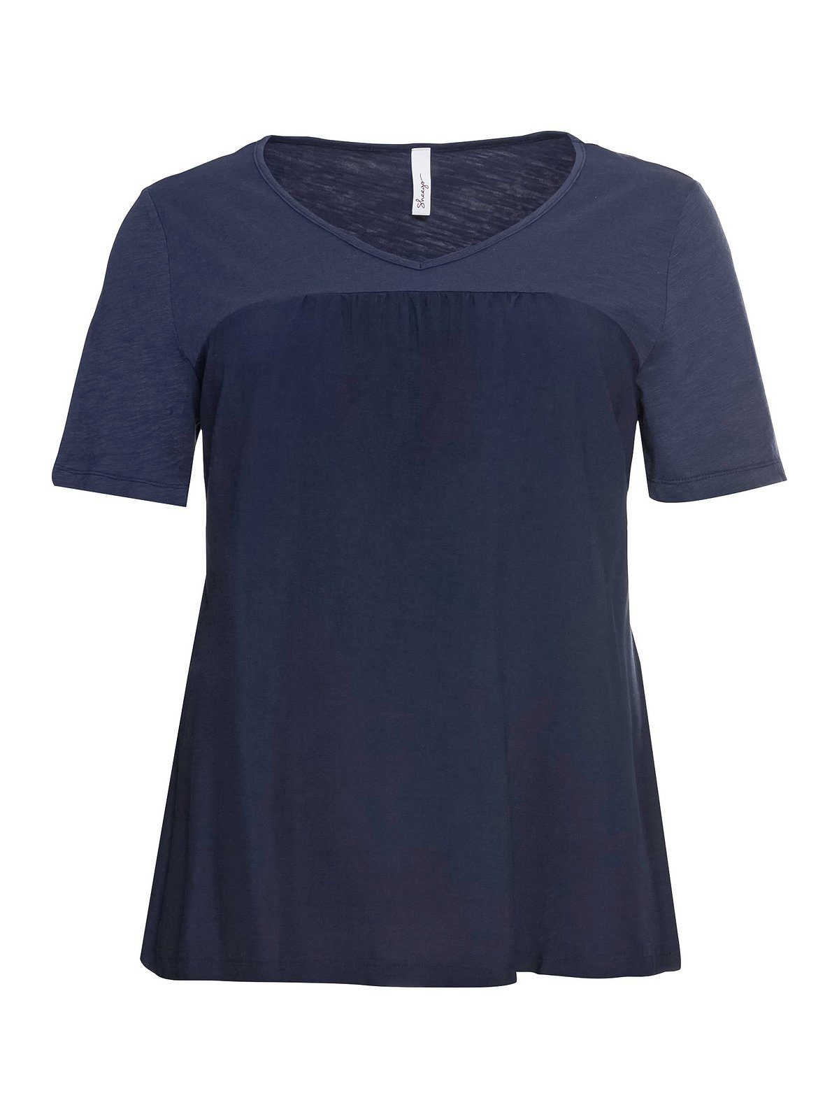 Sheego T-Shirt Große Größen Materialmix, A-Linie in im marine