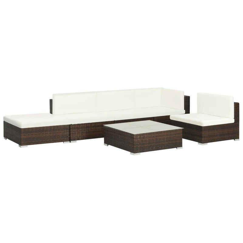 vidaXL Gartenlounge-Set 6-tlg. Garten-Lounge-Set mit Auflagen Poly Rattan Braun, (6-tlg)