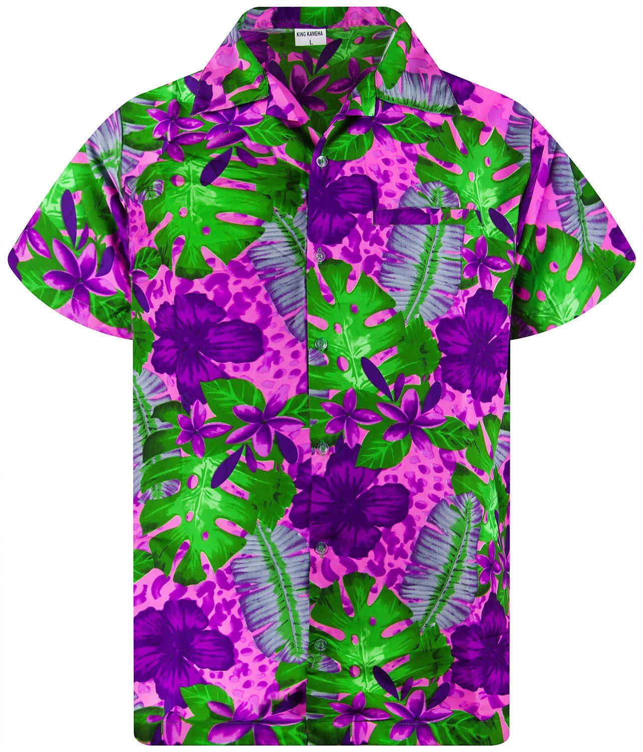 King Kameha Hawaiihemd Grün Lila Blume günstig online kaufen