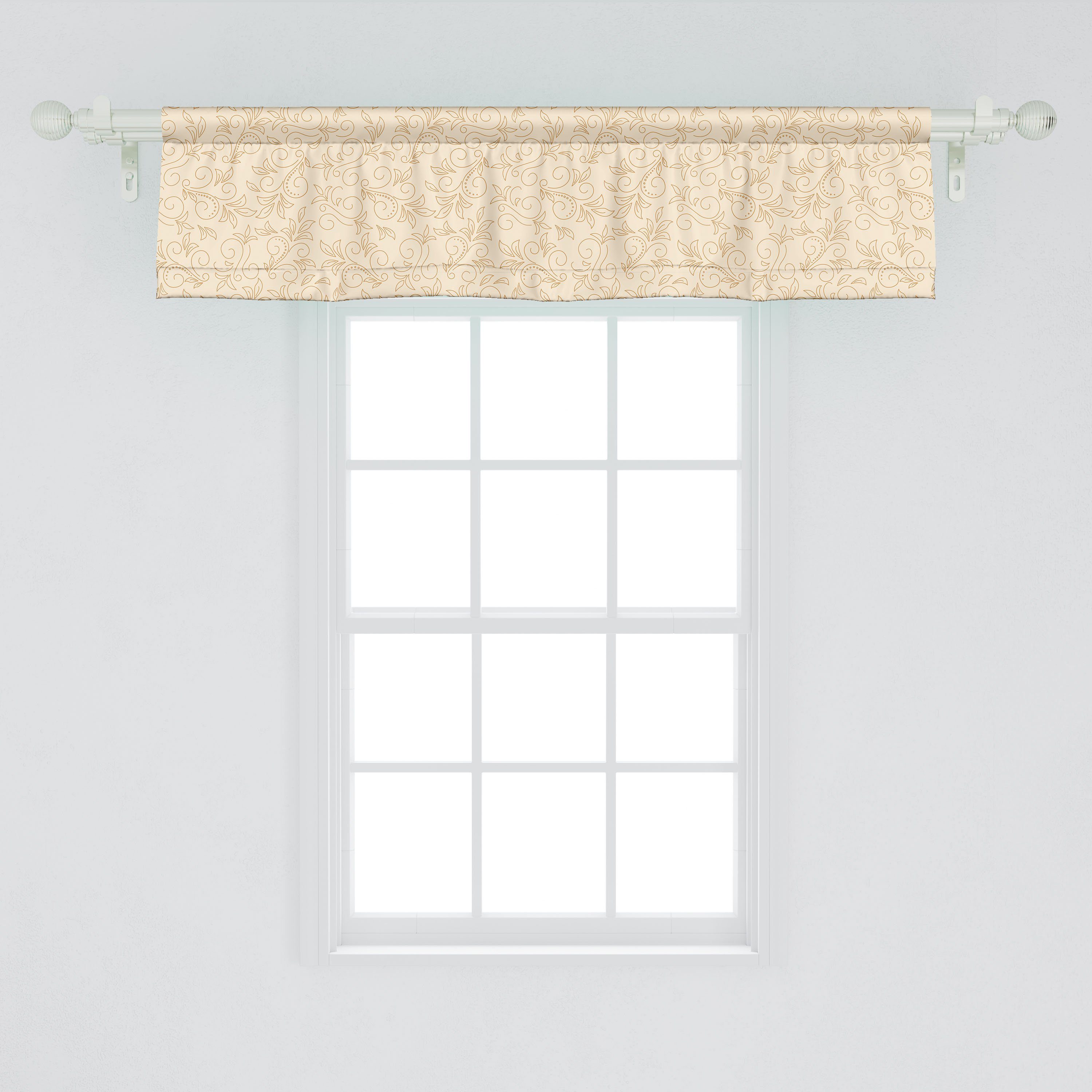 Scheibengardine Vorhang Volant für Küche mit Beige Dekor Blumenmuster Abakuhaus, Schlafzimmer Zusammenfassung Stangentasche, Microfaser