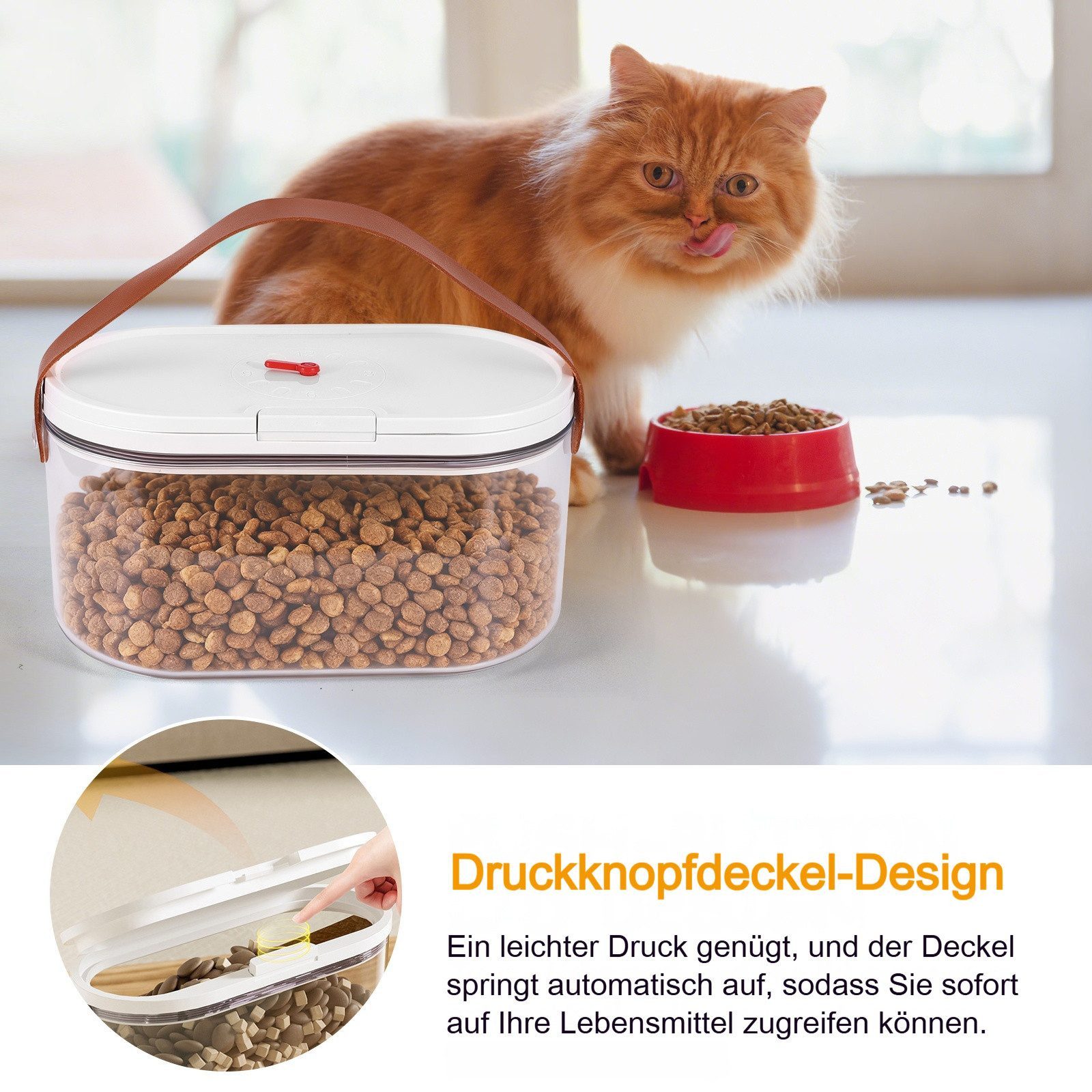BlingBin Futterbehälter Futter Aufbewahrungsbehälter mit Dosierlöffel, Futtercontainer, Kunststoff, (1 Stück, 1-tlg., 3l), Tierfutterbehälter Für Trockenfutter mit Griff für Katzen, Hunde