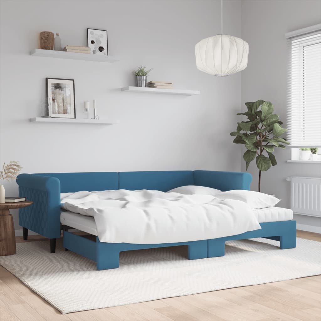 vidaXL Gästebett Gästebett Tagesbett Ausziehbar mit Matratzen Blau 90x200 c günstig online kaufen