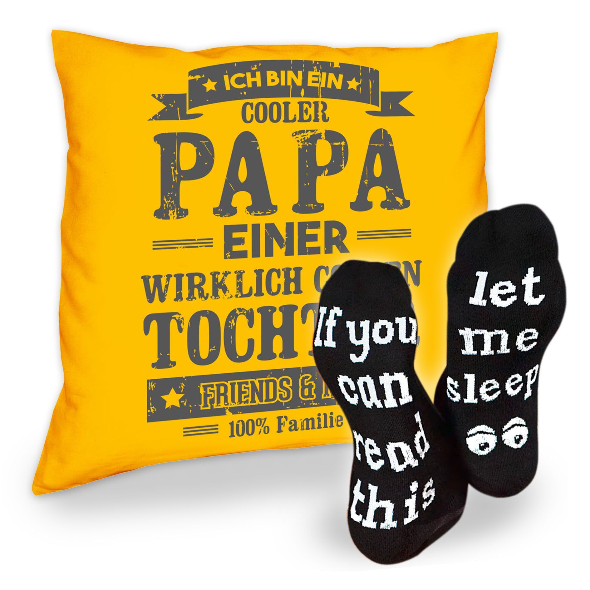 Sleep, Socken einer Sprüche Dekokissen Cooler Soreso® Tochter Kissen Geschenkidee gelb Papa & Weihnachtsgeschenk