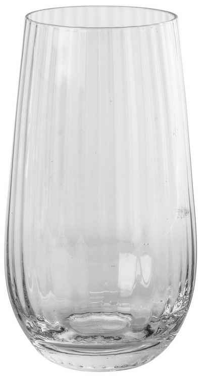Broste Copenhagen Glas Sandvig Wasserglas 565ml, Mundgeblasenes Glas mit Linien