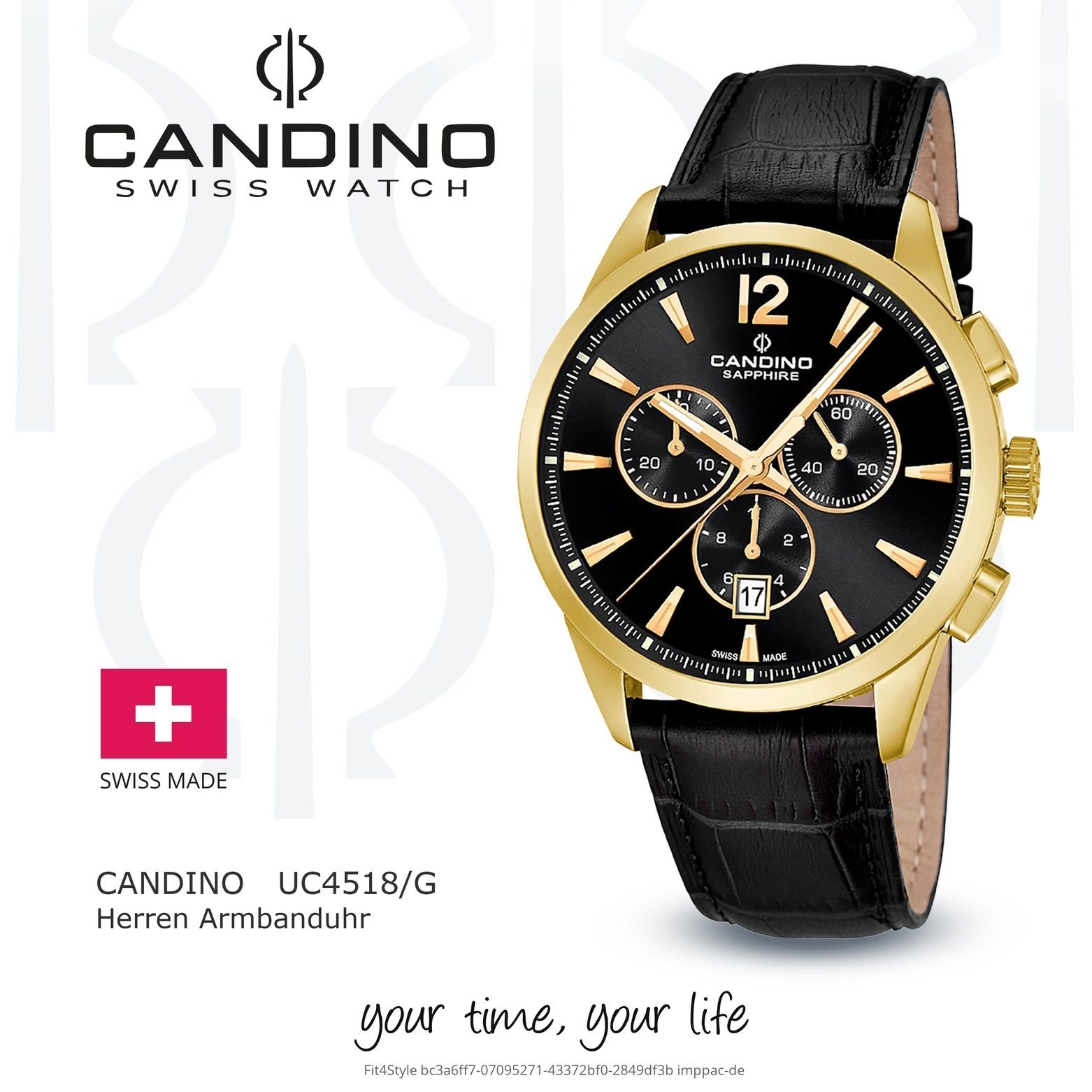 Candino Quarzuhr Armbanduhr rund, Edelstahlarmband Sport Candino C4518/G, Herrenuhr Herren schwarz