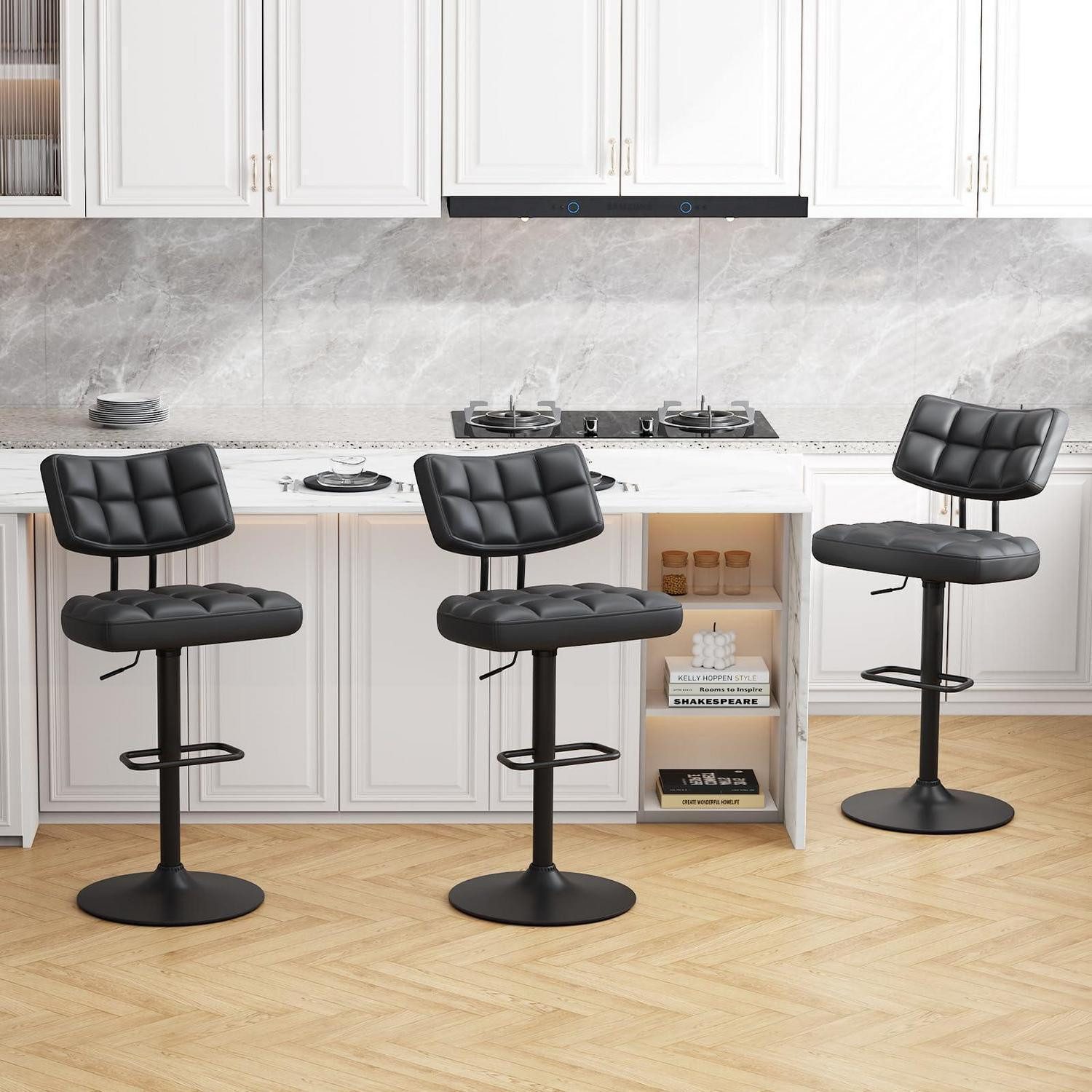 Barhocker Barhocker höhenverstellbar PULeder Drehstuhl schwarz 3 Stück Schwarz