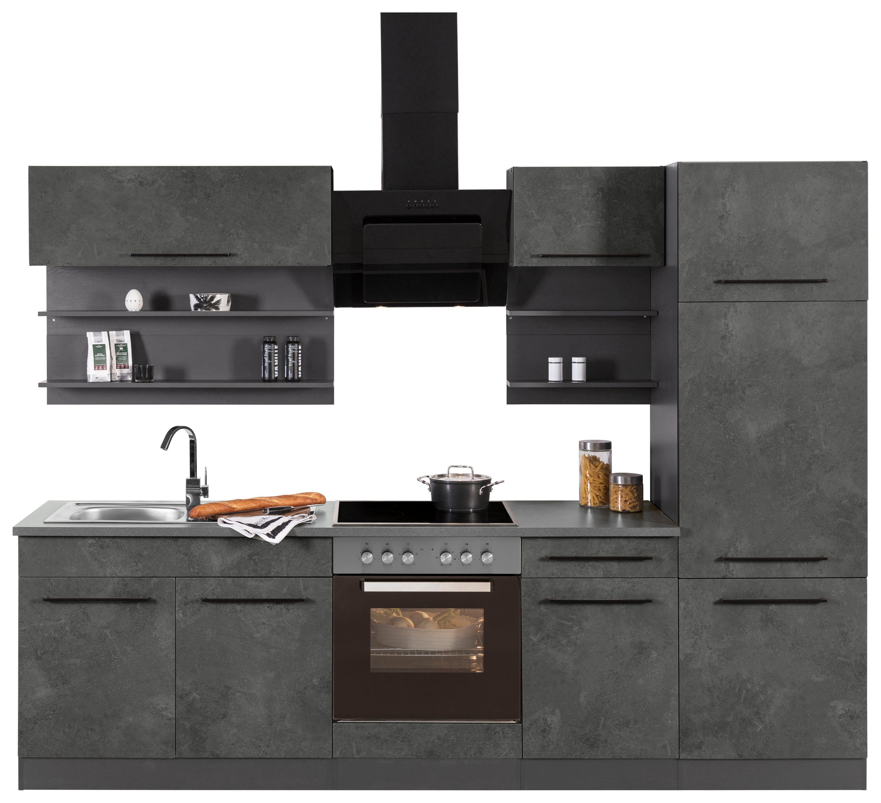 KOCHSTATION Küchenzeile KS-Tulsa, ohne E-Geräte, Breite 270 cm, schwarze Metallgriffe, MDF Fronten