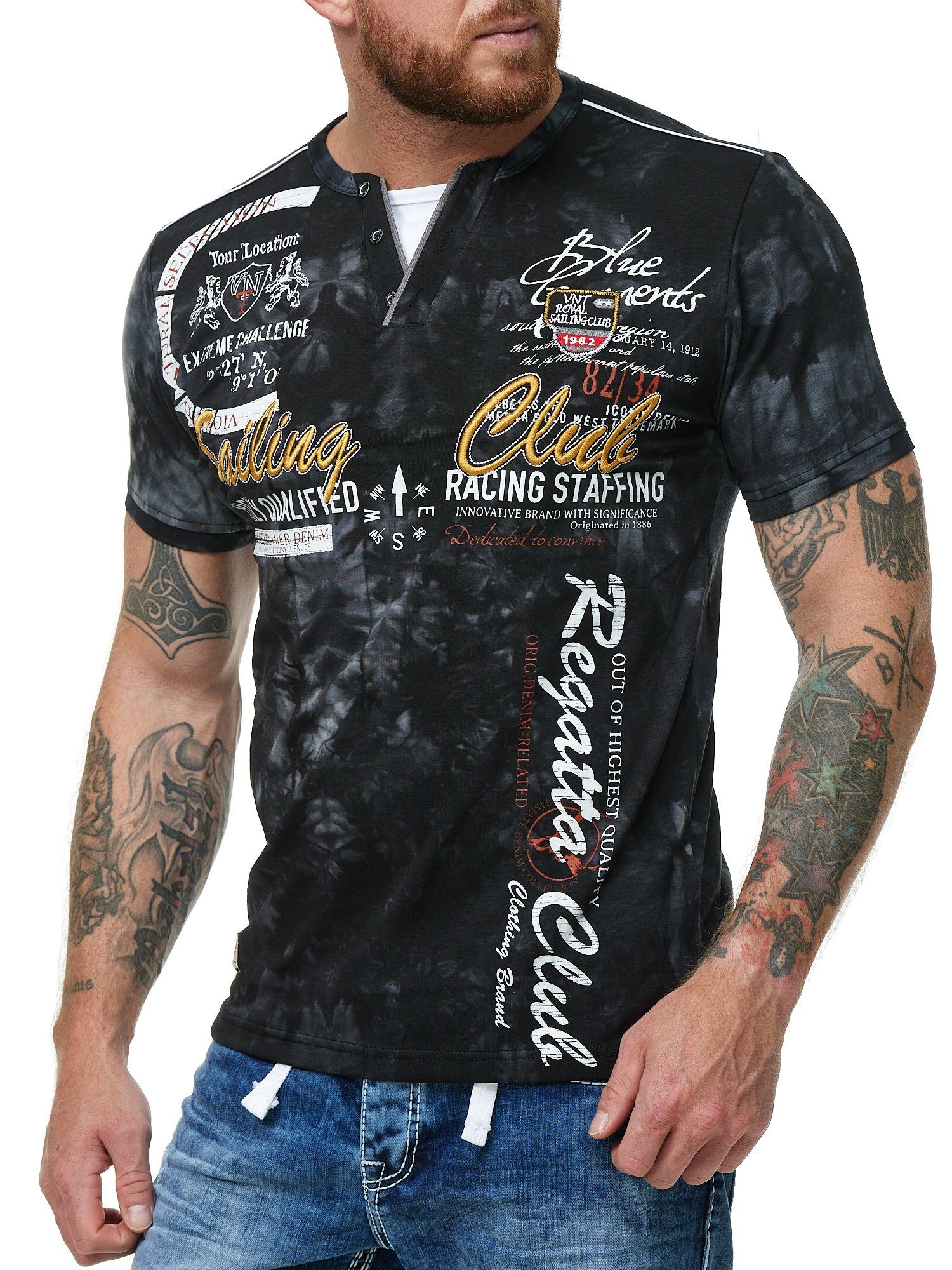 L.gonline Kurzarmshirt Herren T-Shirt mit Knopfleiste, günstig online kaufen