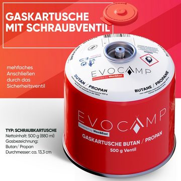 EVOCAMP Gaskartusche Ventilkartusche mit Butan/Propan Gas EN 417 500g mit Schraubventil, 1 St.