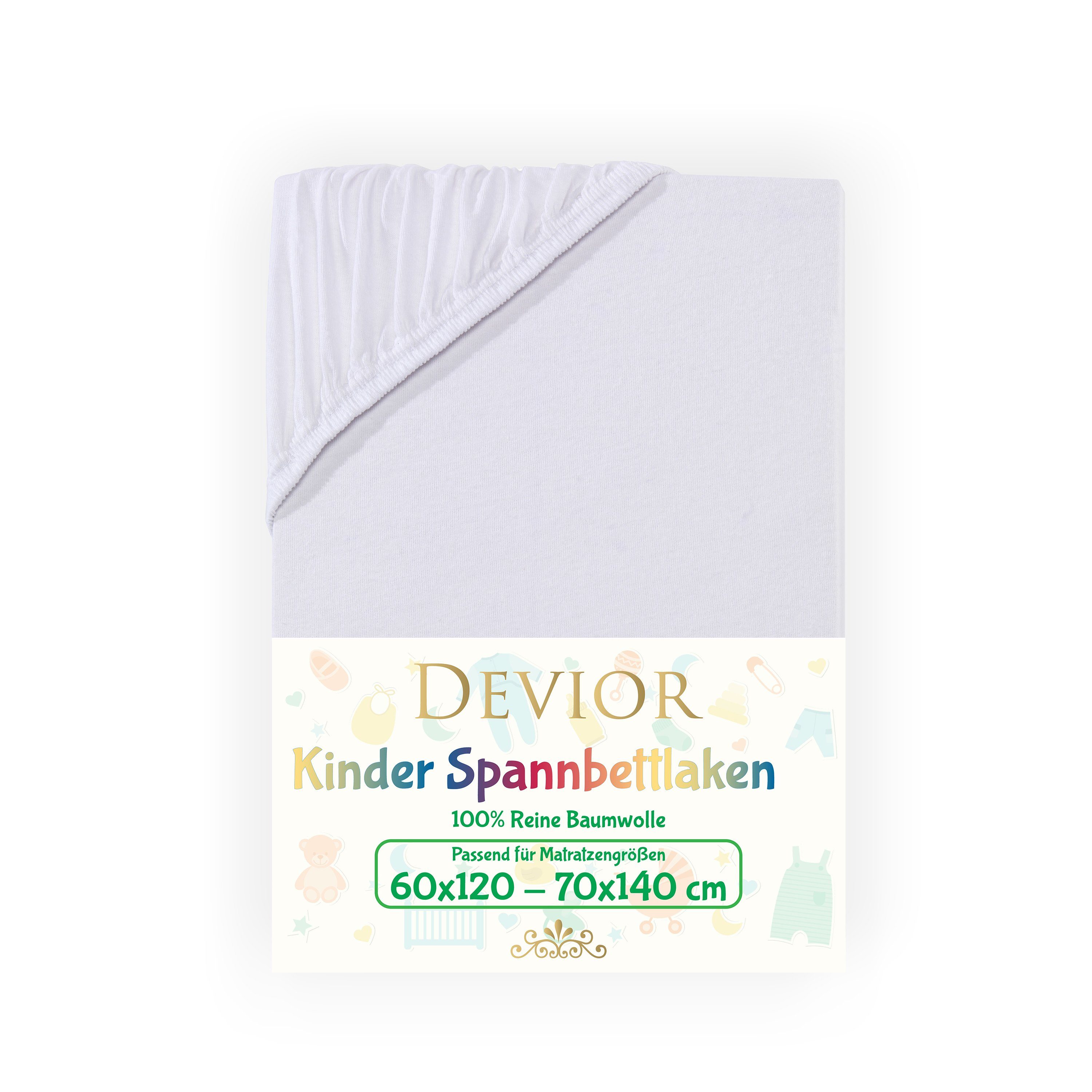 Devior Spannbettlaken für Baby- & Kinderbetten 60x120 & 70x140, 100% zertifizierte Baumwolle, Jersey, Gummizug: Rundumgummizug, Kinderspannbettlaken bis 12cm Matratzenhöhe, atmungsaktiv & farbenfroh