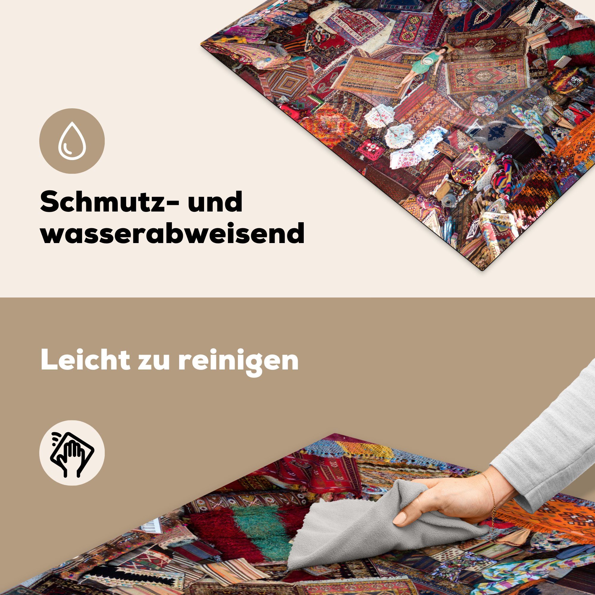 MuchoWow Herdblende-/Abdeckplatte Frau liegt Vinyl, Arbeitsfläche auf tlg), türkischen nutzbar, (1 70x52 Mobile cm, Ceranfeldabdeckung Teppichen