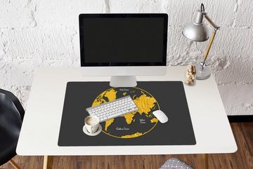 MuchoWow Gaming Mauspad Weltkarte - Kreis - Gold (1-St), Büro für Tastatur und Maus, Mousepad Gaming, 90x60 cm, XXL, Großes