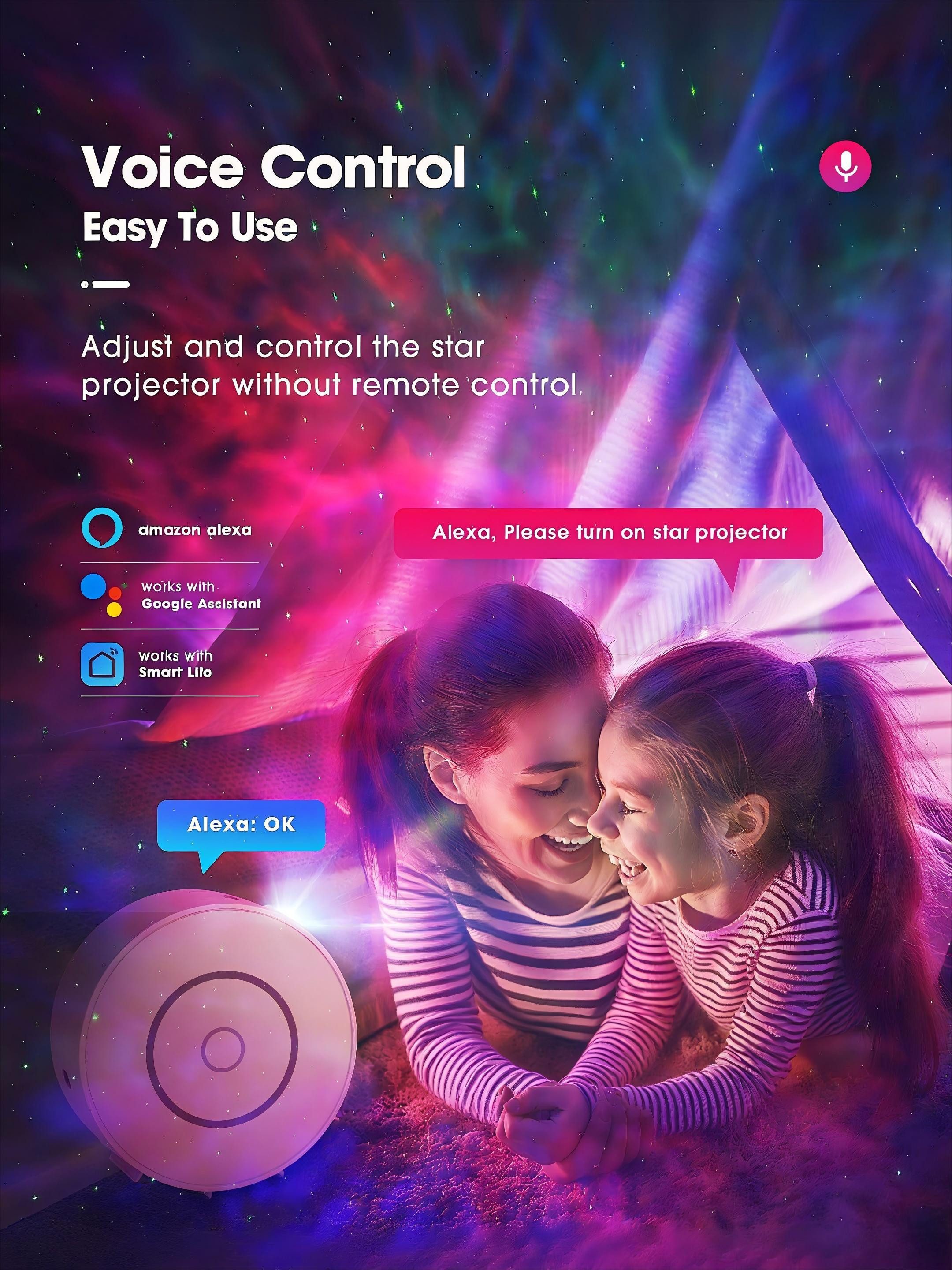 Ophy Projektionslampe WiFi LED Sternenhimmel Projektor mit RGB Dimming, LED fest integriert, dimmbare Projektionslampe für Kinderzimmer & Wohnzimmer