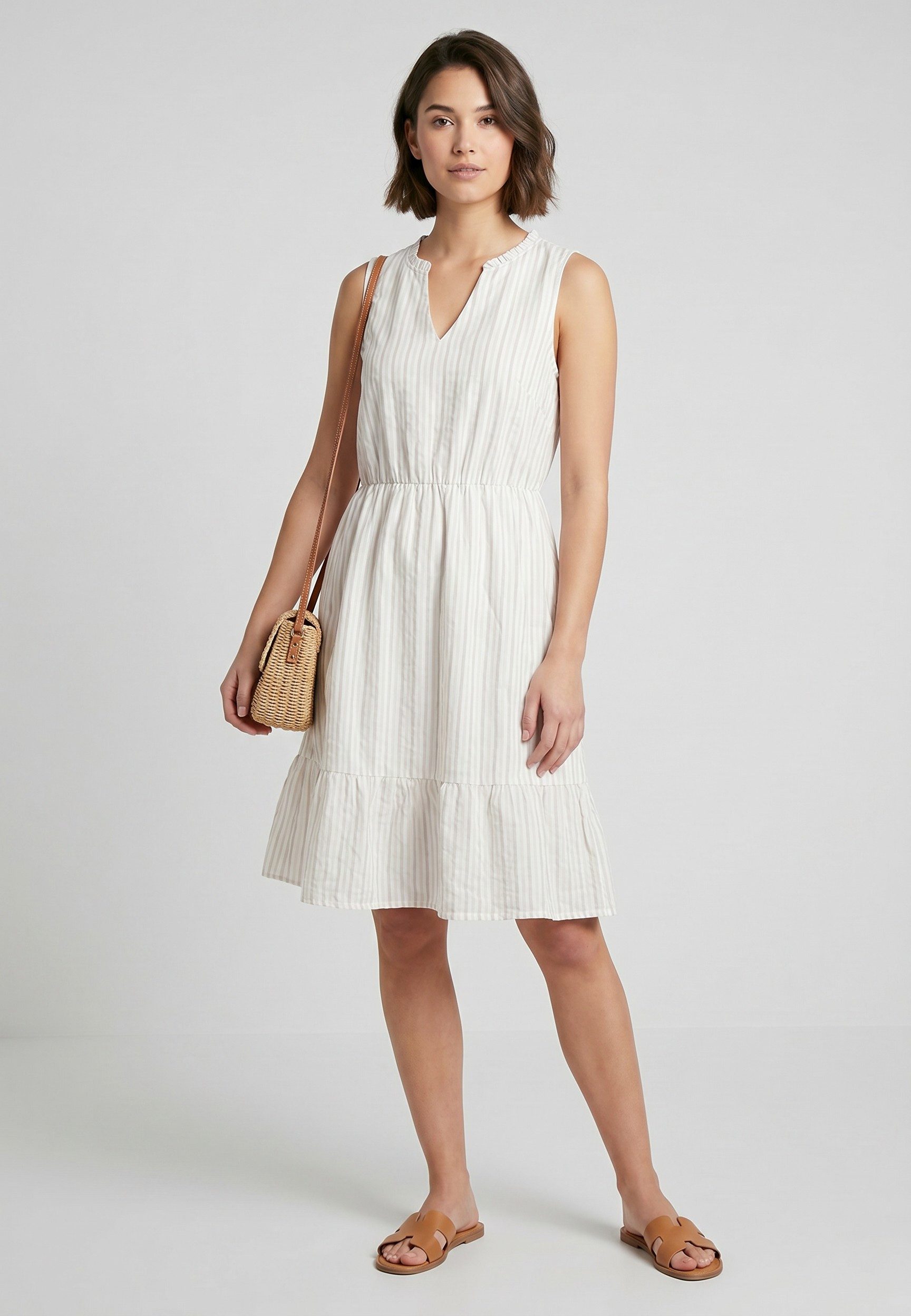 SUBLEVEL Sommerkleid Damen Sommerkleid aus Baumwolle A-Linien Kleid mit Volants, Seersucker Optik
