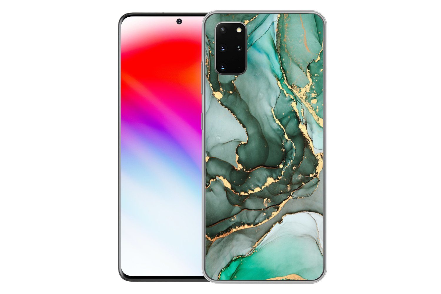 MuchoWow Handyhülle für Samsung Galaxy S20 Plus Gold - Marmor - Grün - Luxus - Marmoroptik, Phone Case, Silikon, Schutzhülle Dünn